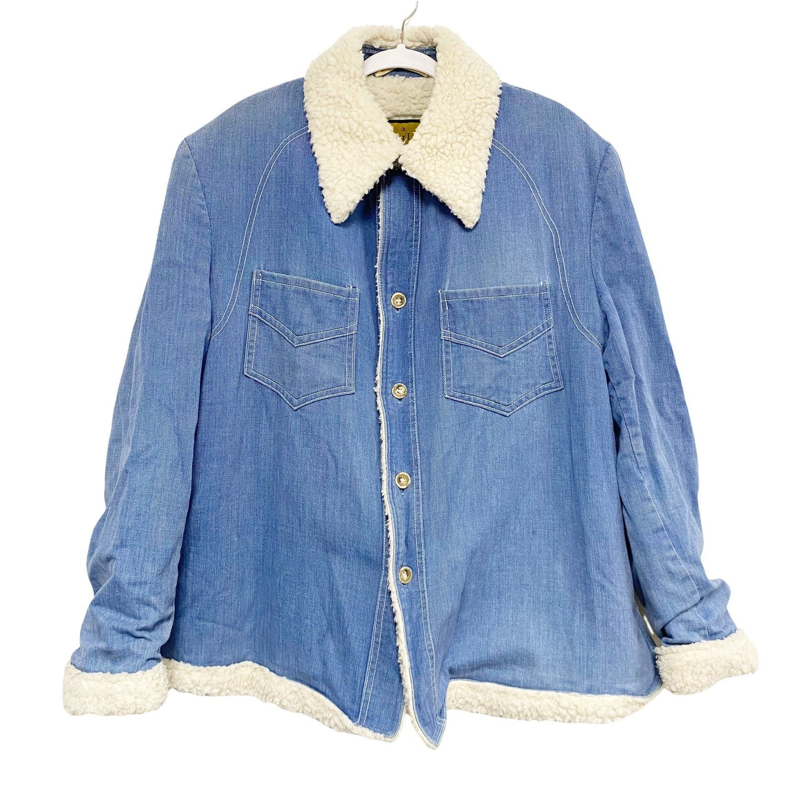 Image of Vintage Robert Lewis Denim Sherpa Button Up Shirt Jacket in Blue, Men's (Size Small)