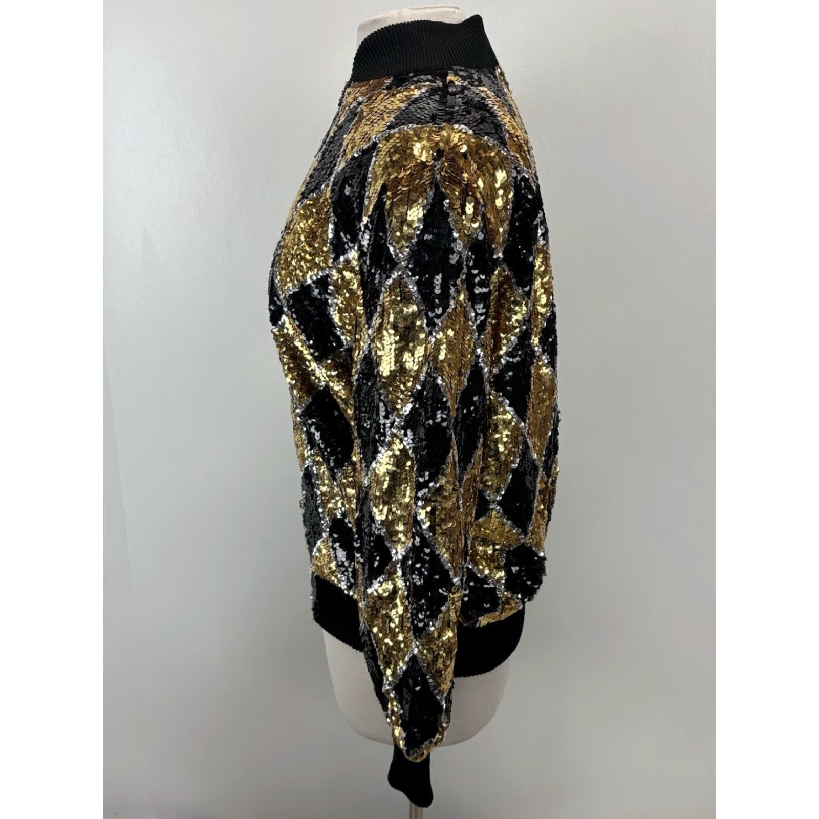 Vintage VINTAGE Laurence Kazar Bomber Jacket Women Small Black Gold Sequin 80s Glam Rock Readouts Size S / US 4 / IT 40 - 2 Thumbnail