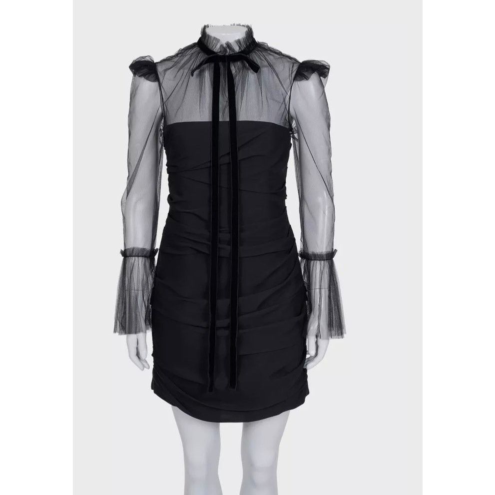 KHAITE Khaite Black Silk Cocktail Dress with Sheer Sleeves XS Size XS / US 0-2 / IT 36-38 - 1 Thumbnail