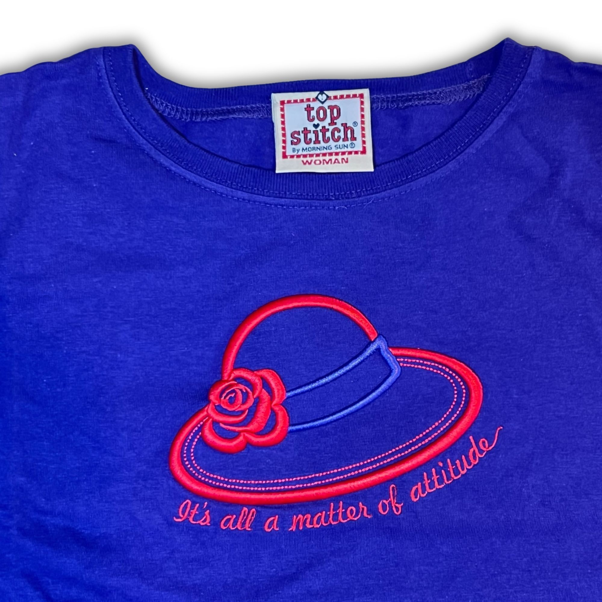 Other Vintage Red Hat Club T-Shirt Womans Top Stitch Blue Short Sl Size M / US 6-8 / IT 42-44 - 5 Thumbnail
