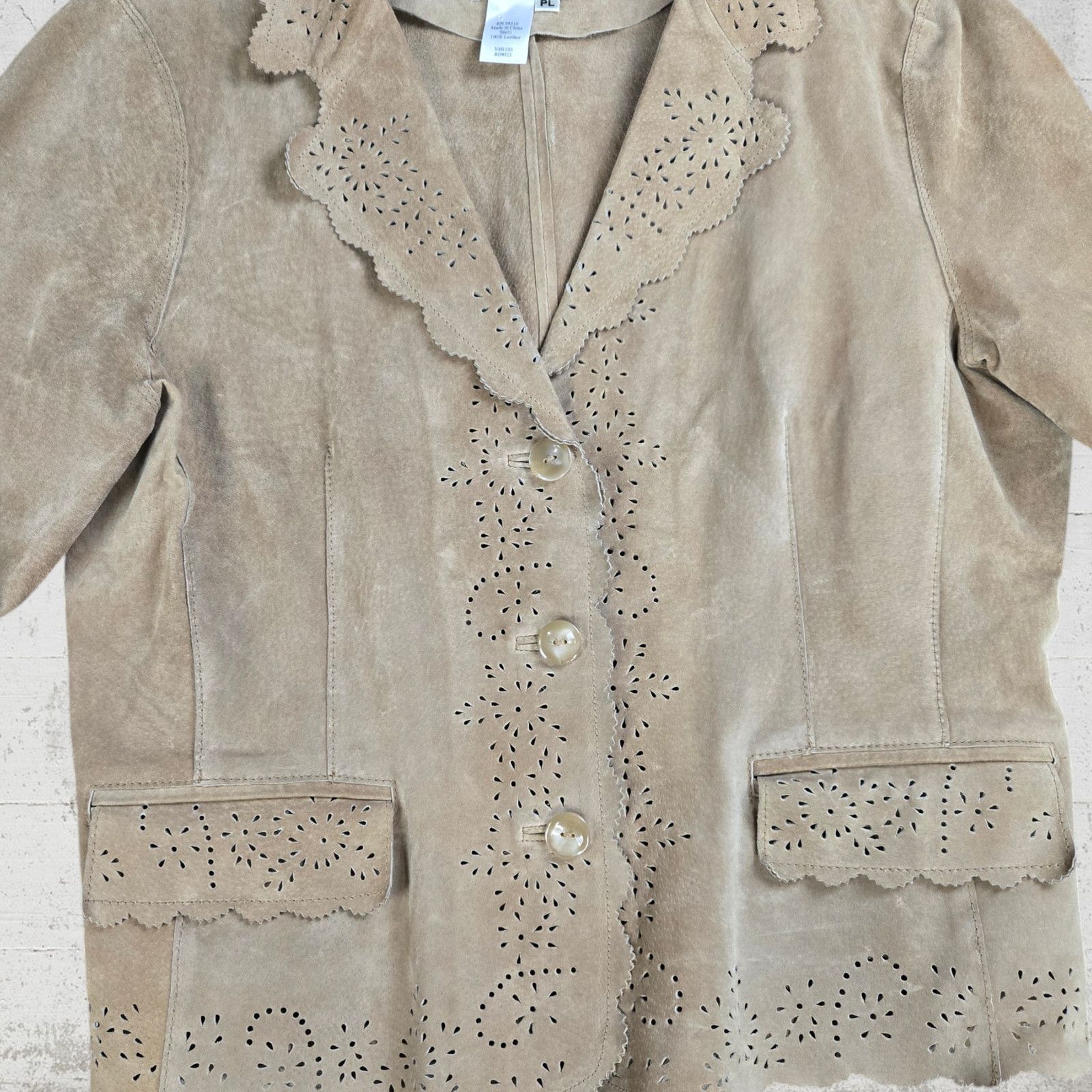 Coldwater Creek Vintage Tan Eyelet Western Leather Jacket Size Large Petite Size L / US 10 / IT 46 - 5 Thumbnail