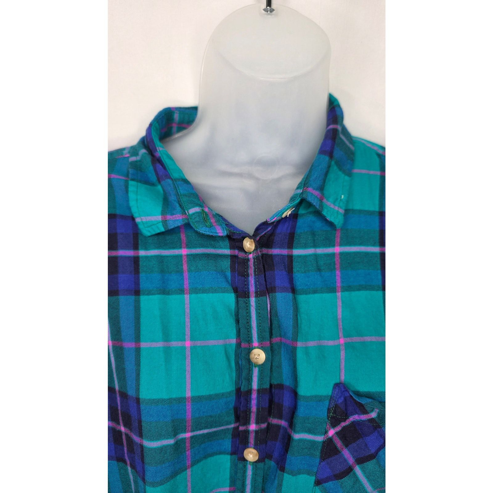 American Eagle Outfitters American Eagle Teal Multi Color Plaid Button Front Shirt Size XL / US 12-14 / IT 48-50 - 3 Thumbnail