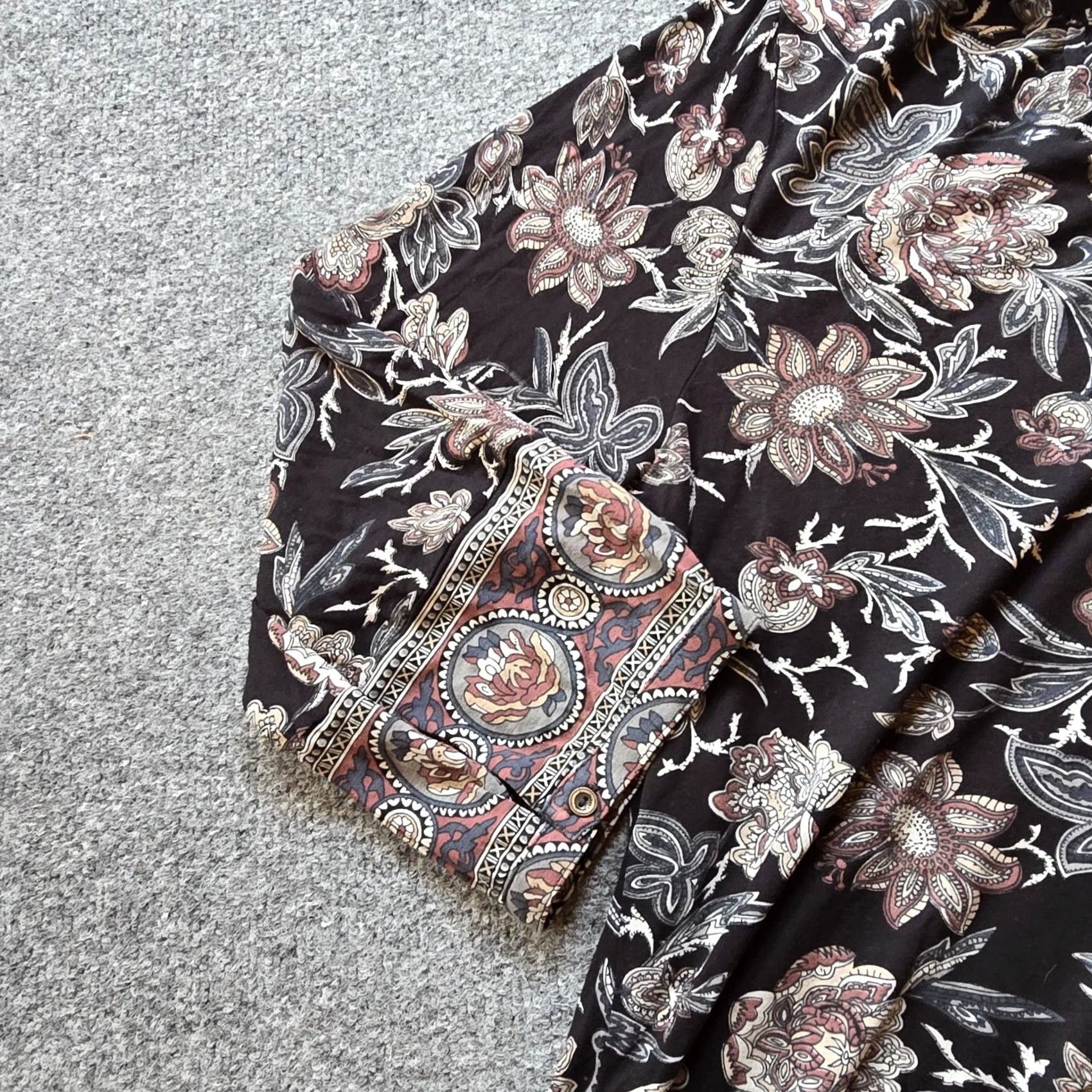 Lucky Brand Lucky Brand Top Womens 1X Black Beige Floral V Neck 3/4 Sleeve Boho Casual Blouse Womens Size XL / US 12-14 / IT 48-50 - 4 Thumbnail