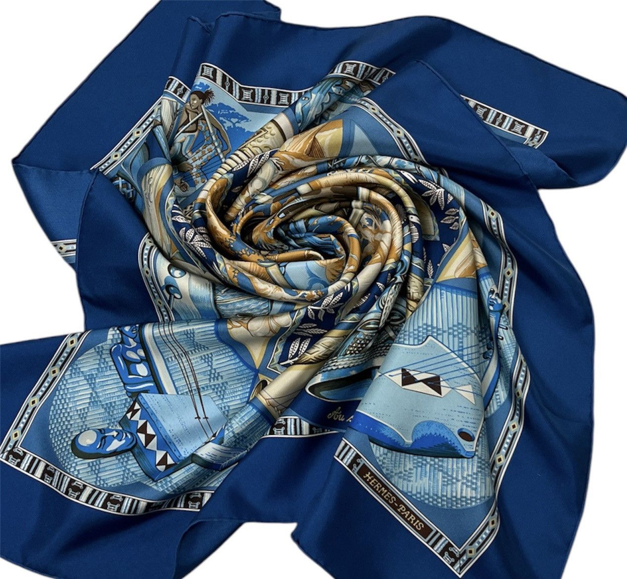 Designer × Hermes × Vintage Hermes Au som du tam-tam silk scarf full print handkerchief Size ONE SIZE - 2 Thumbnail