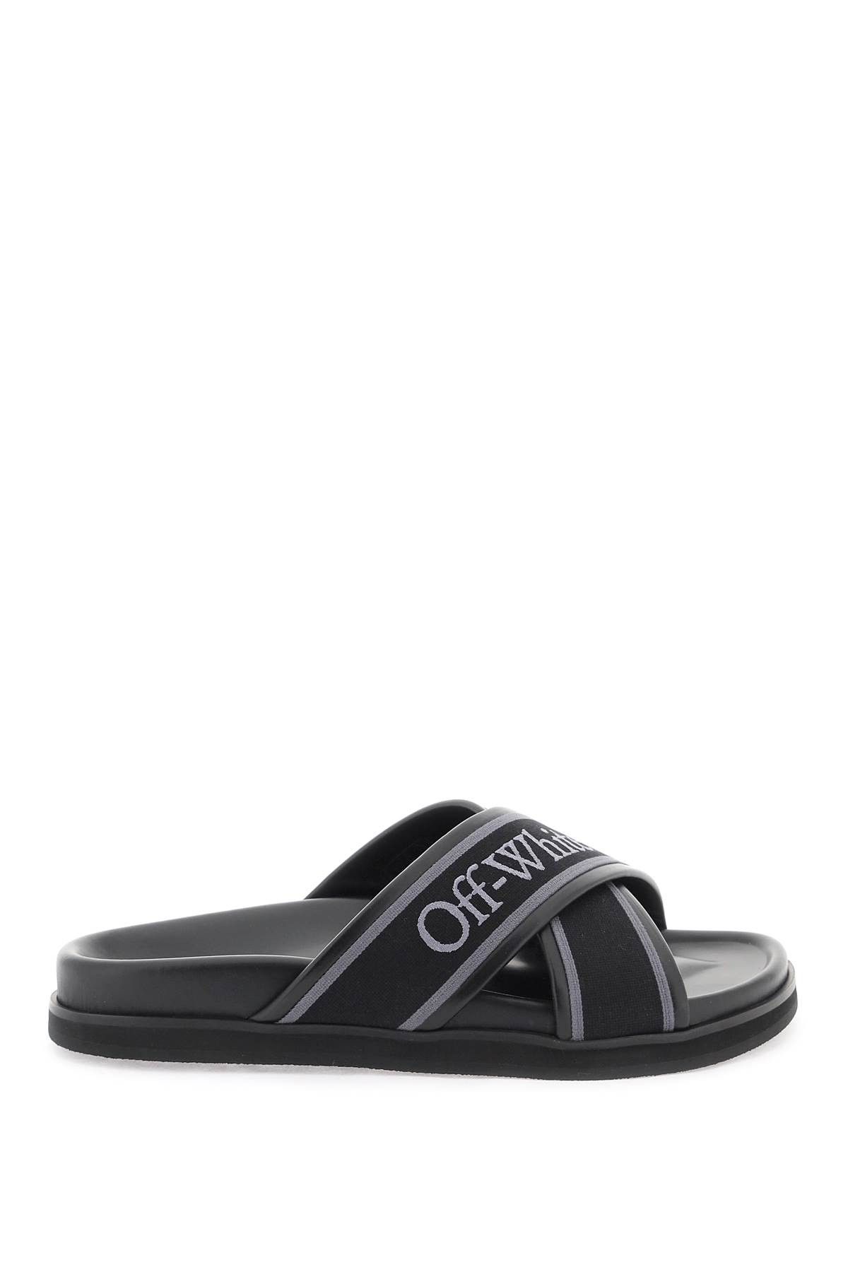 image of Off White Off-White Embroidered Logo Slides With in Black Black, Men's (Size 8)