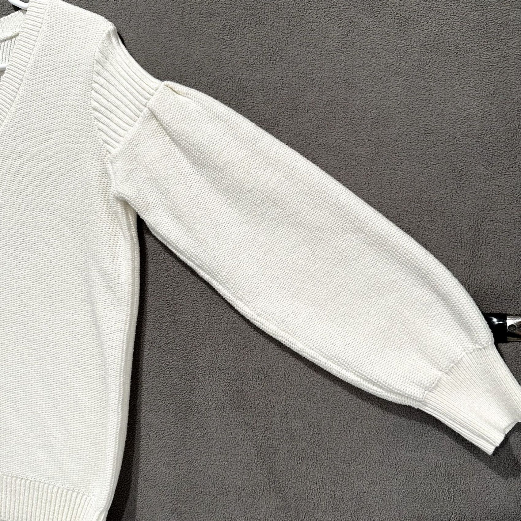 Loft LOFT Sweater Womens Medium Ivory Long Sleeve Ribbed V-Neck Cotton Blend GUC Size M / US 6-8 / IT 42-44 - 6 Thumbnail
