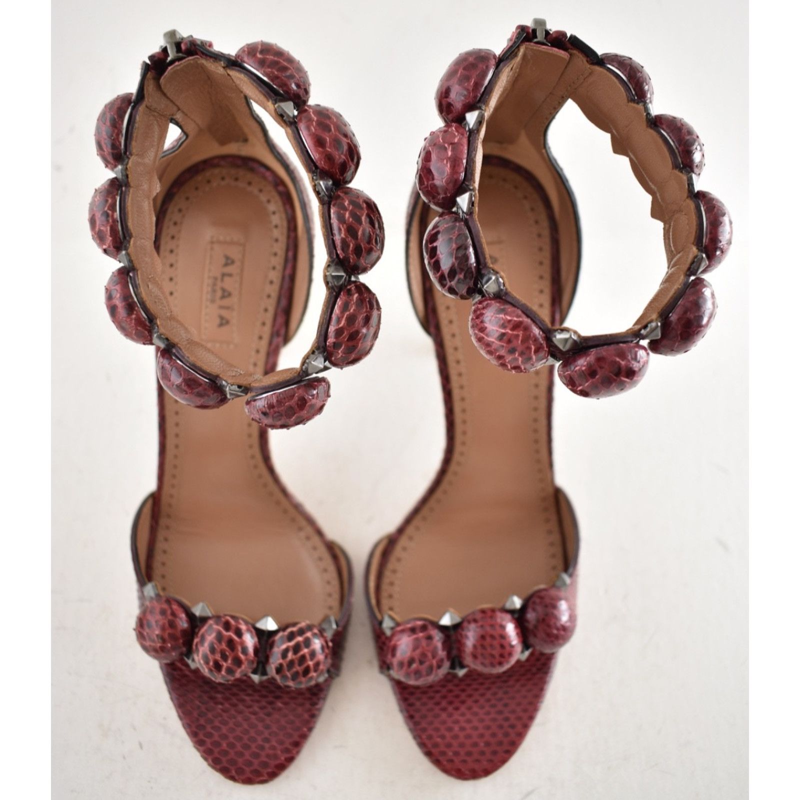 Alaia Alaia Bombe Red Snakeskin Studded Ankle Strap Sandal 36 Size US 6 / IT 36 - 9 Thumbnail