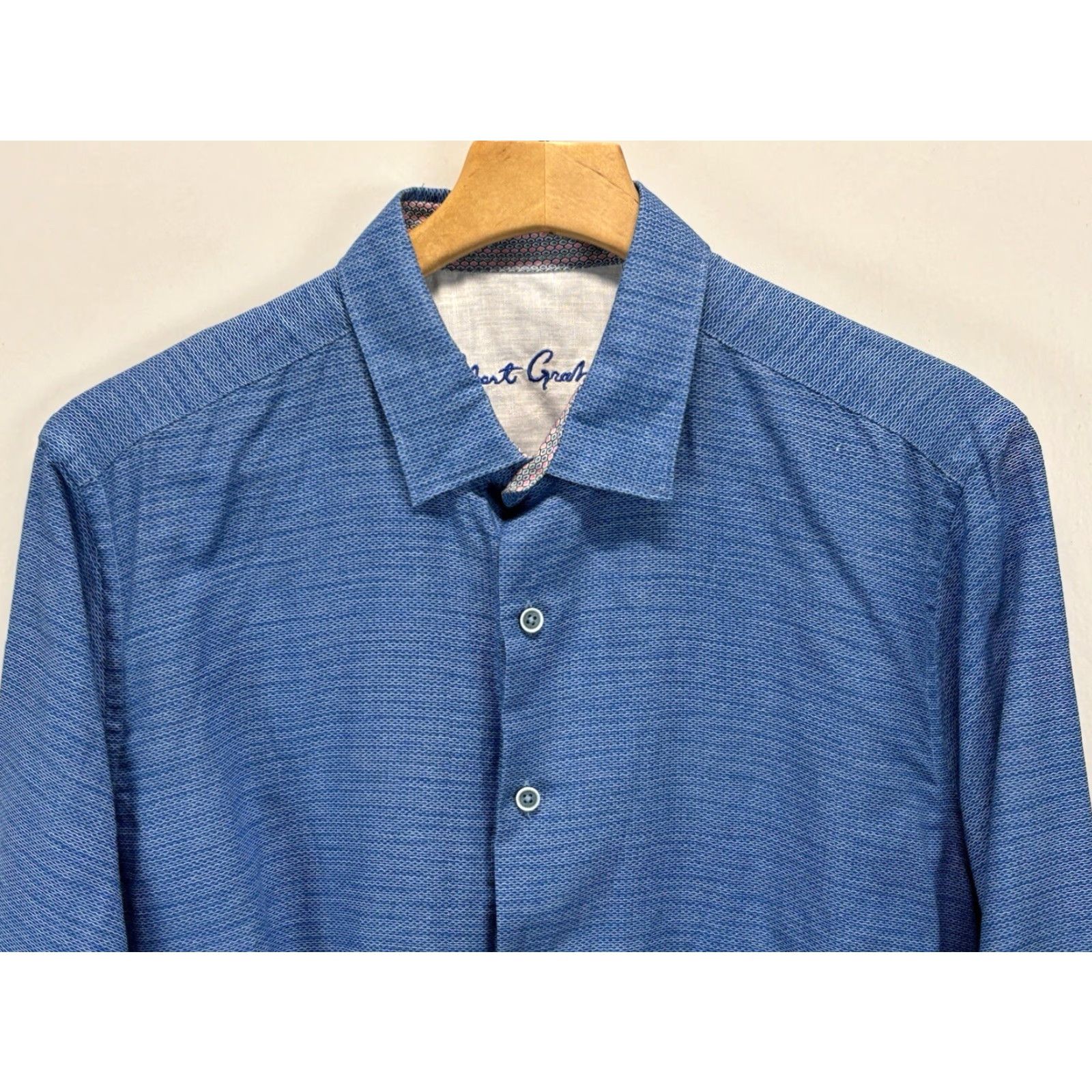 Robert Graham Robert Graham Mens Large Sz Blue Linen Cotton Blend Long Sleeve Button-Down Collared Shirt Beach Flip Cuff Size US L / EU 52-54 / 3 - 2 Thumbnail