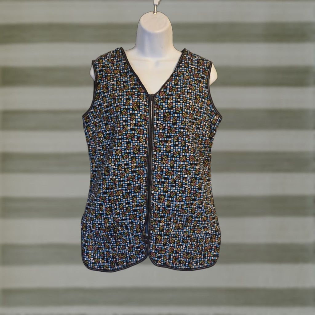 Vintage VINTAGE Unbranded Floral Full Zip Smock Apron Vest Womens L Shirt Size L / US 10 / IT 46 - 1 Thumbnail