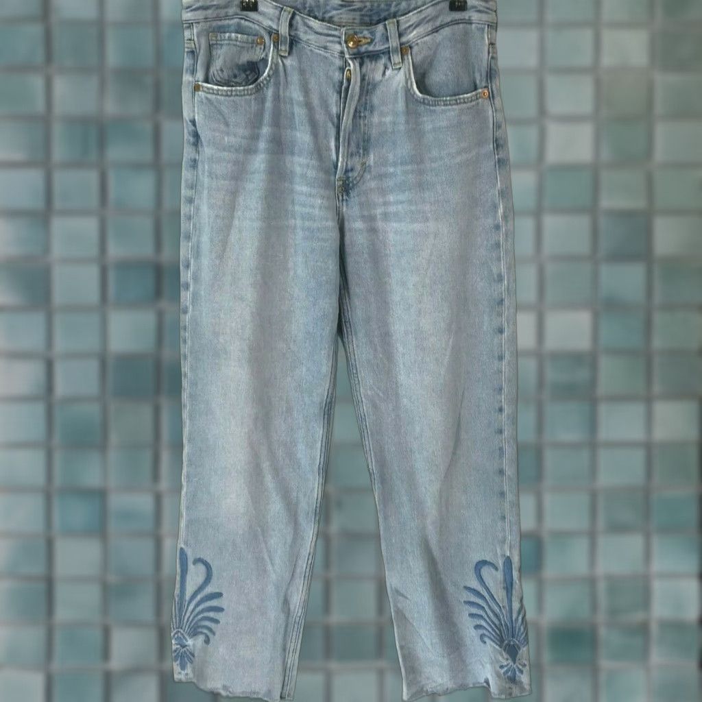 Denime &Denim Womens Straight Fit High Waist Button Fly Embroidered Blue Jeans Size 30 Size 30" / US 8 / IT 44 - 1 Thumbnail