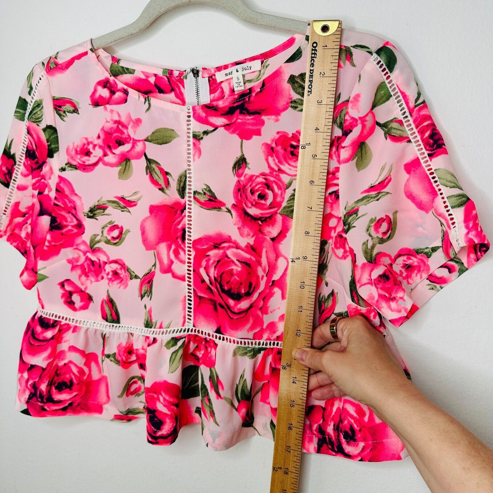 Other May & July Hot Pink & Green Floral Short Sleeve Crop Blouse Size S / US 4 / IT 40 - 11 Thumbnail