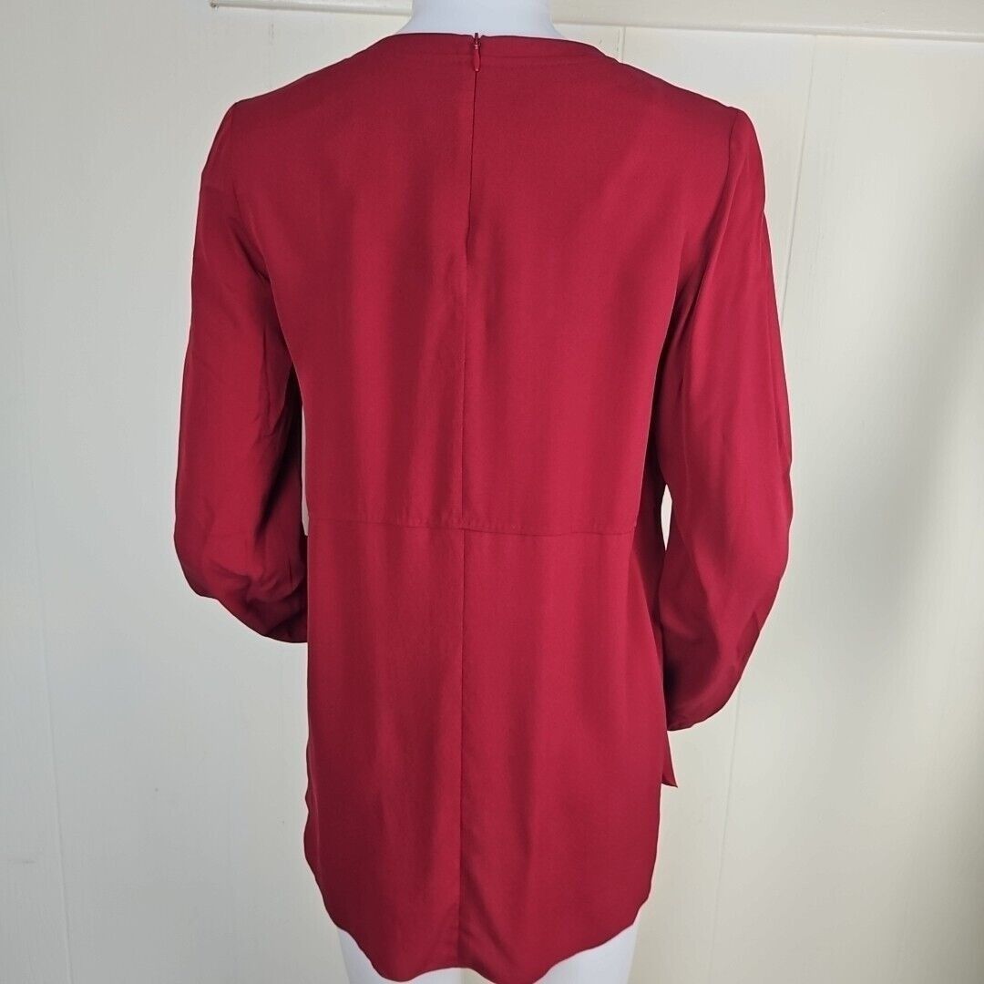 Longchamp Longchamp Silk Top Womens Size 36 Burgundy Long Sleeve Round Size XS / US 0-2 / IT 36-38 - 3 Thumbnail