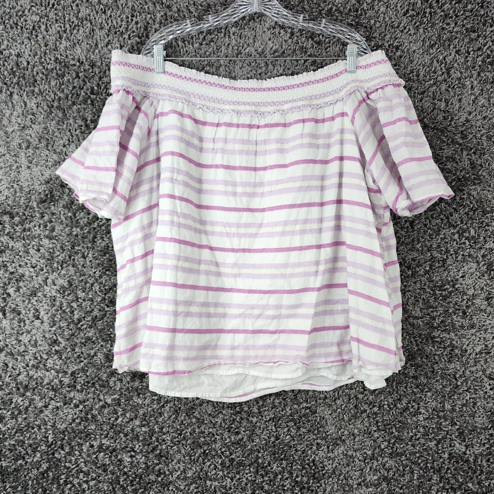 Vintage Lane Bryant Womens Blouse Striped White Pink Short Sleeve Loose 26/28 Size 4XL / US 24-26 - 4 Thumbnail