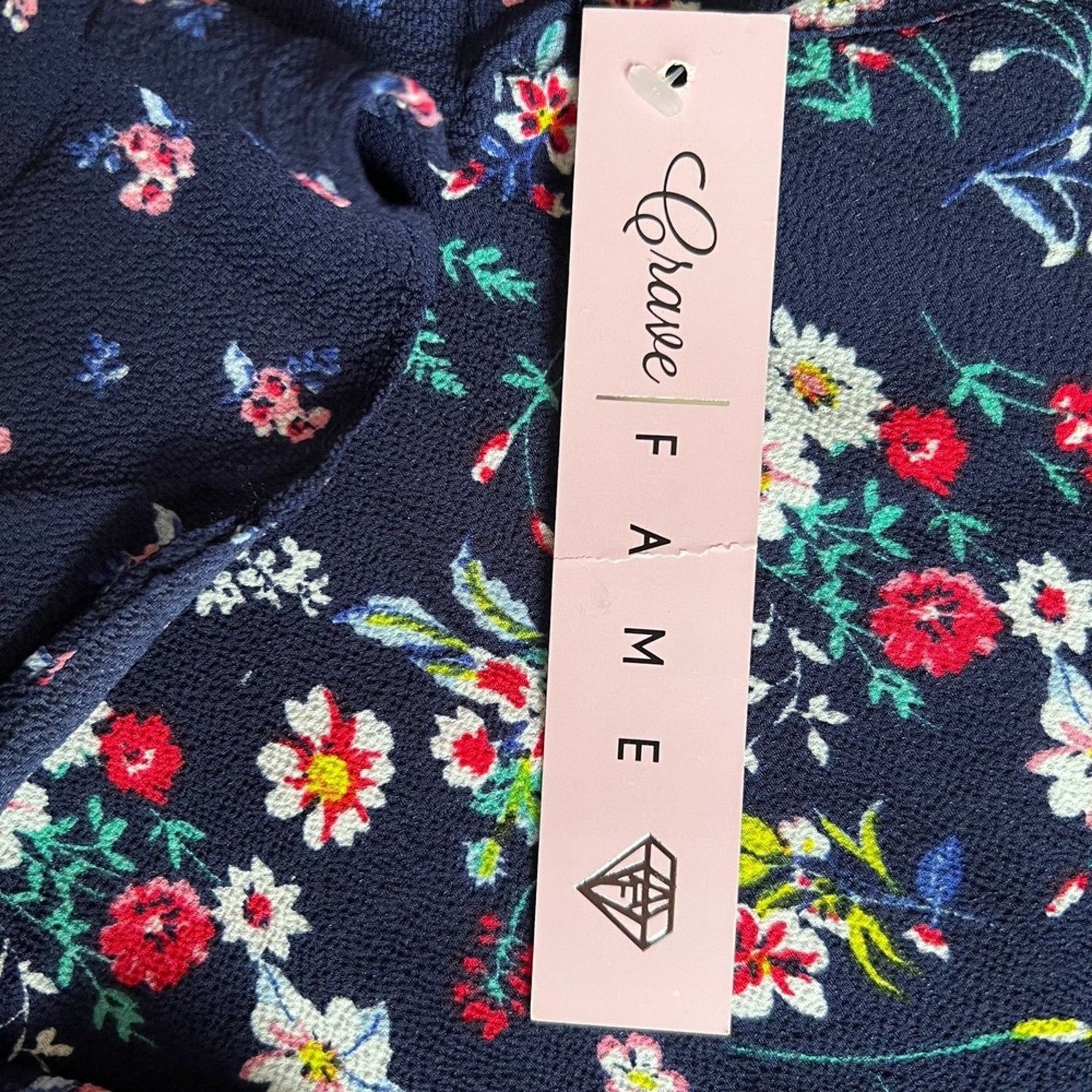 Other Crave Fame Navy Floral Cold-Shoulder Crop Top, L Size L / US 10 / IT 46 - 6 Thumbnail
