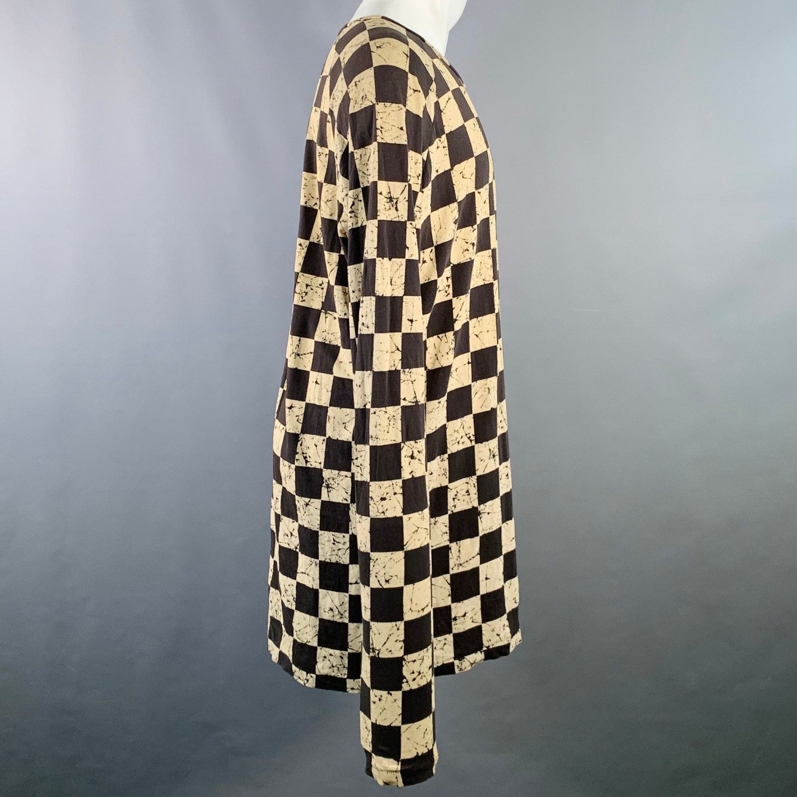 Haider Ackermann Size M Black Cream Checkered Cotton Scoop Neck Pullover Size US M / EU 48-50 / 2 - 2 Thumbnail