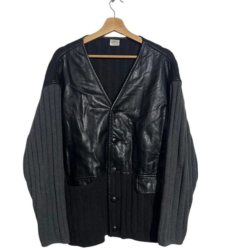 Giorgio Armani Armani Collezioni Leather-Panel Knit Cardigan, 2000s Size US L / EU 52-54 / 3 - 1 Thumbnail