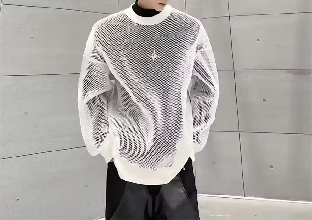 image of Vintage Streetwear Star Transparent Pullover in White, Men's (Size Large)