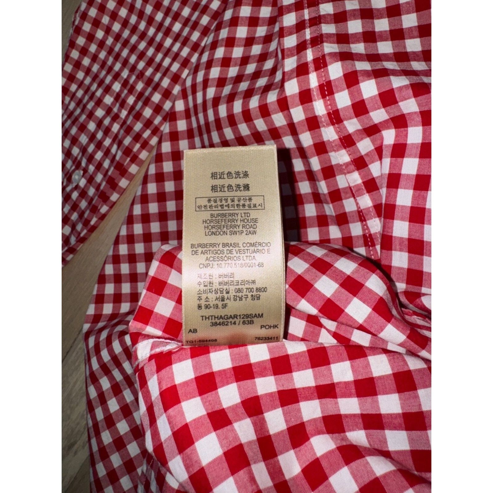 Burberry Burberry Brit Red White Gingham Nova Check Print Button Size US S / EU 44-46 / 1 - 7 Thumbnail