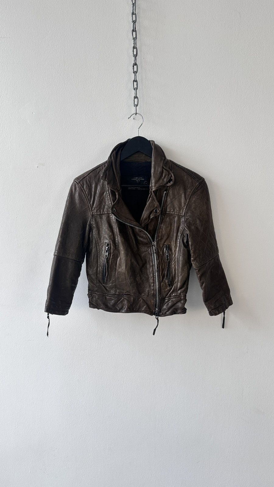 Allsaints AllSaints Worley Brown Leather Moto Jacket Cropped Archive Size M / US 6-8 / IT 42-44 - 9 Thumbnail