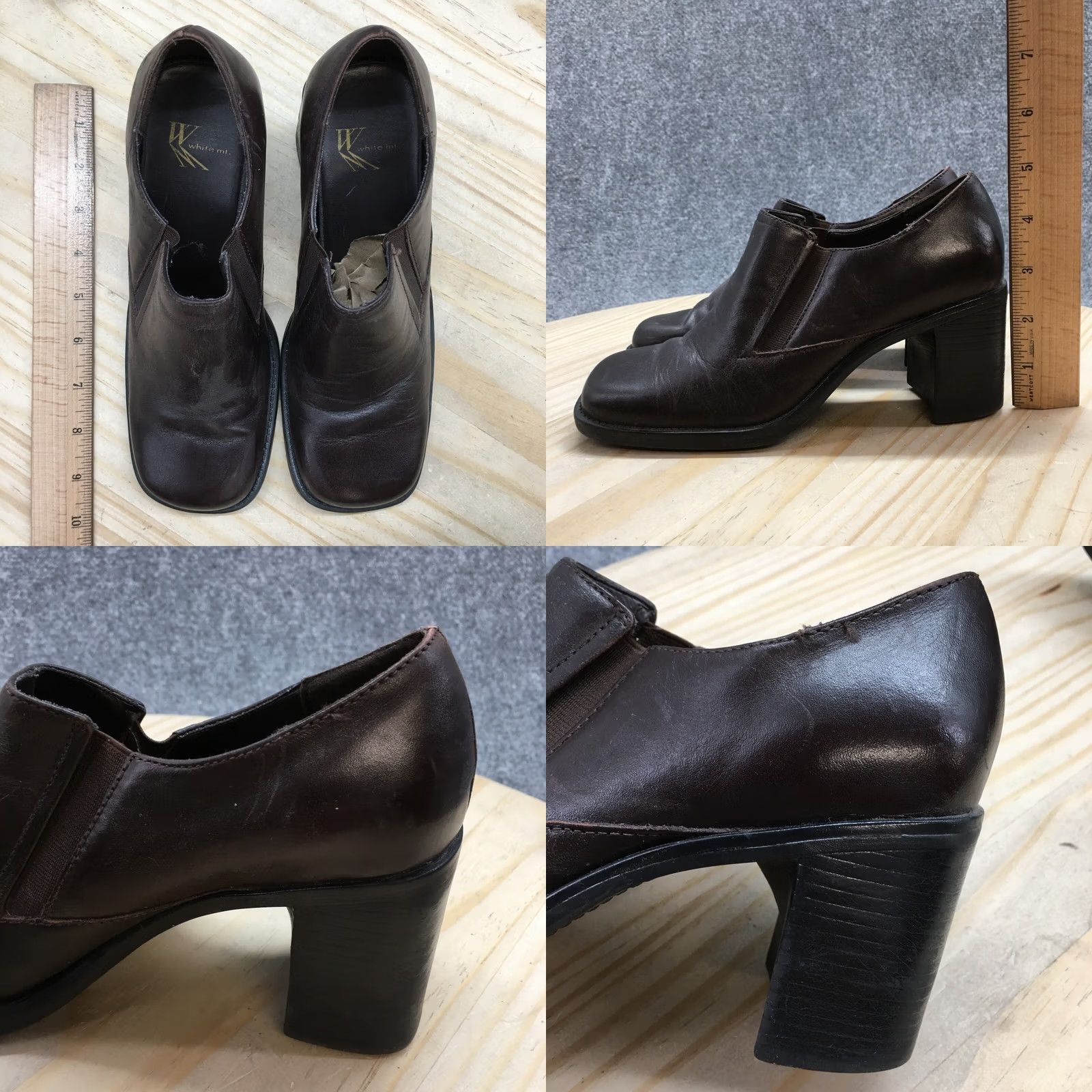 Vintage White Mountain Boots Womens 6.5 M Jive Slip On Low Bootie Brown Leather Heels Size US 7 / IT 37 - 8 Thumbnail
