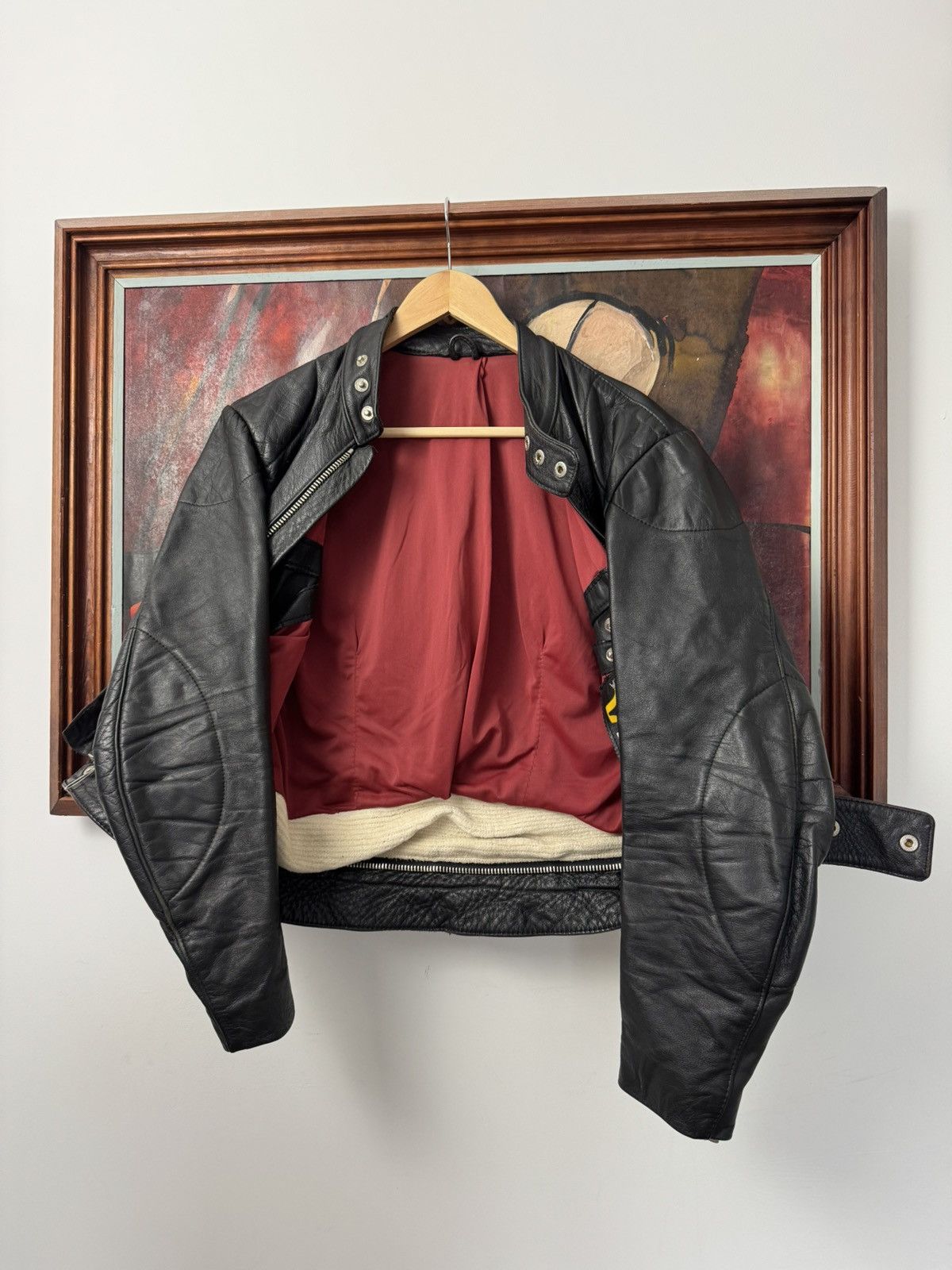 Vintage Vintage 90s Cropped Boxy Leather Racing Jacket Avant Garde Size US S / EU 44-46 / 1 - 2 Thumbnail