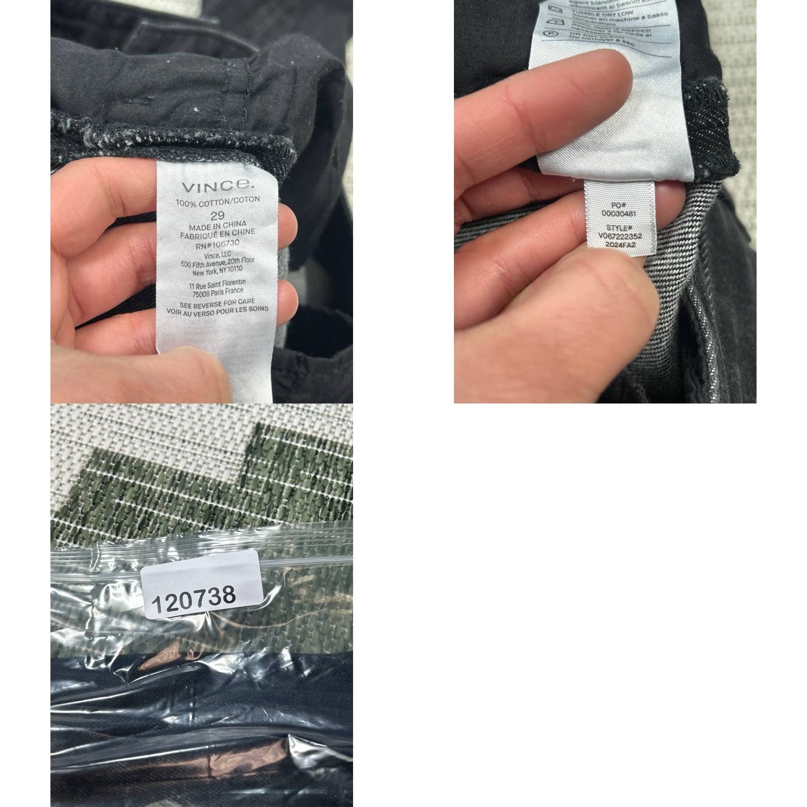 Vince Vince Jeans Womens 29 Black Denim Cotton Double Waistband Wide Leg Casual 31x31 Size 29" - 8 Thumbnail