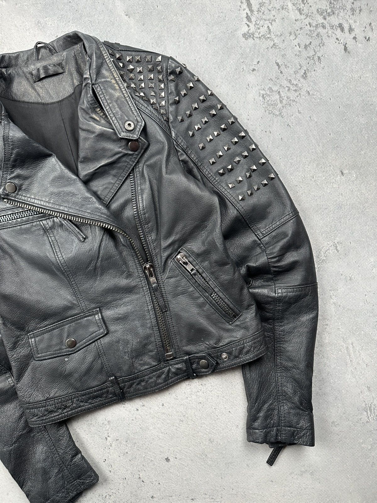 Genuine Leather Never Denim Studded Leather Biker Jacket Black Punk Moto Y2K Size S / US 4 / IT 40 - 7 Thumbnail