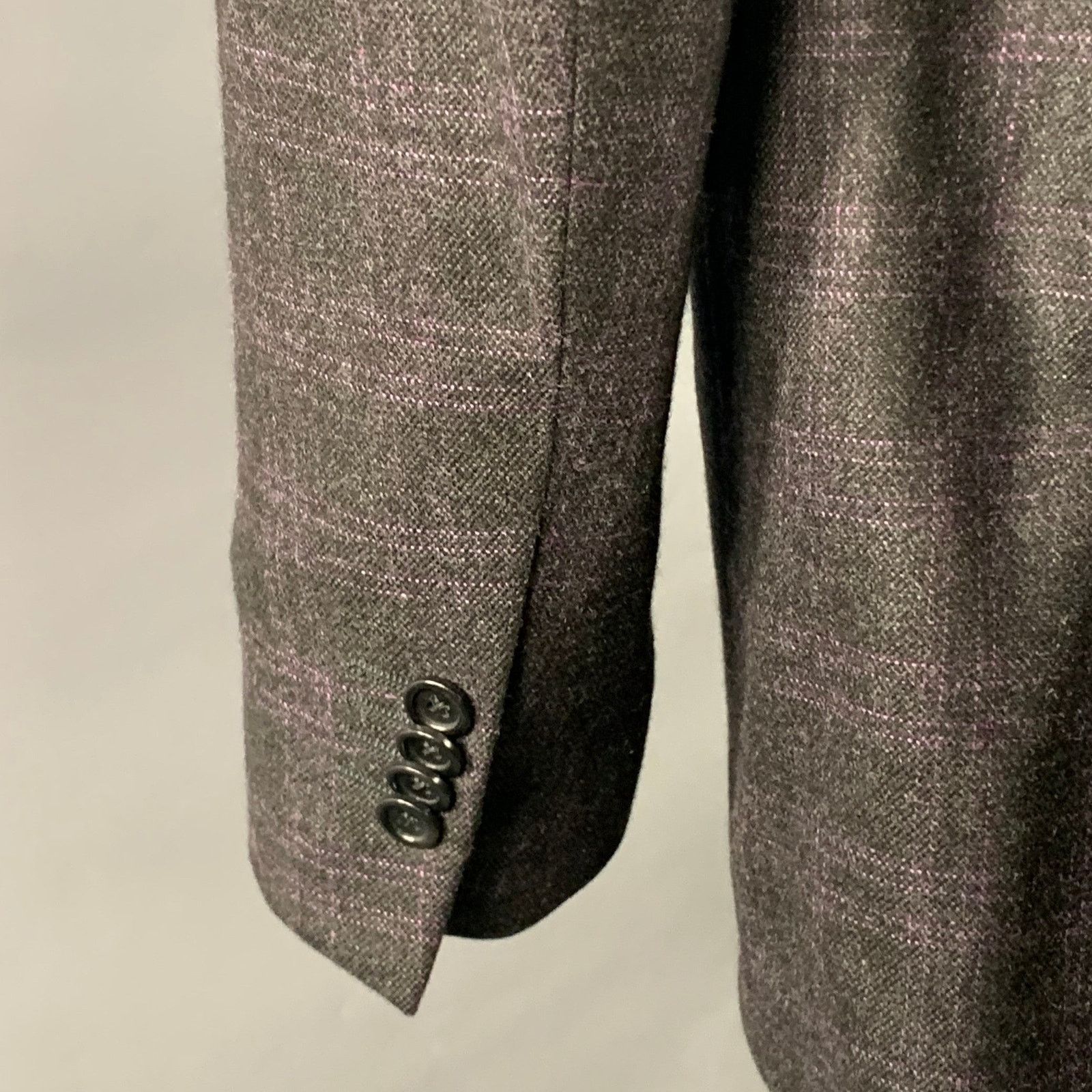 Other 48 Regular Black Purple Plaid Cashmere Sport Coat Size 48R - 5 Thumbnail