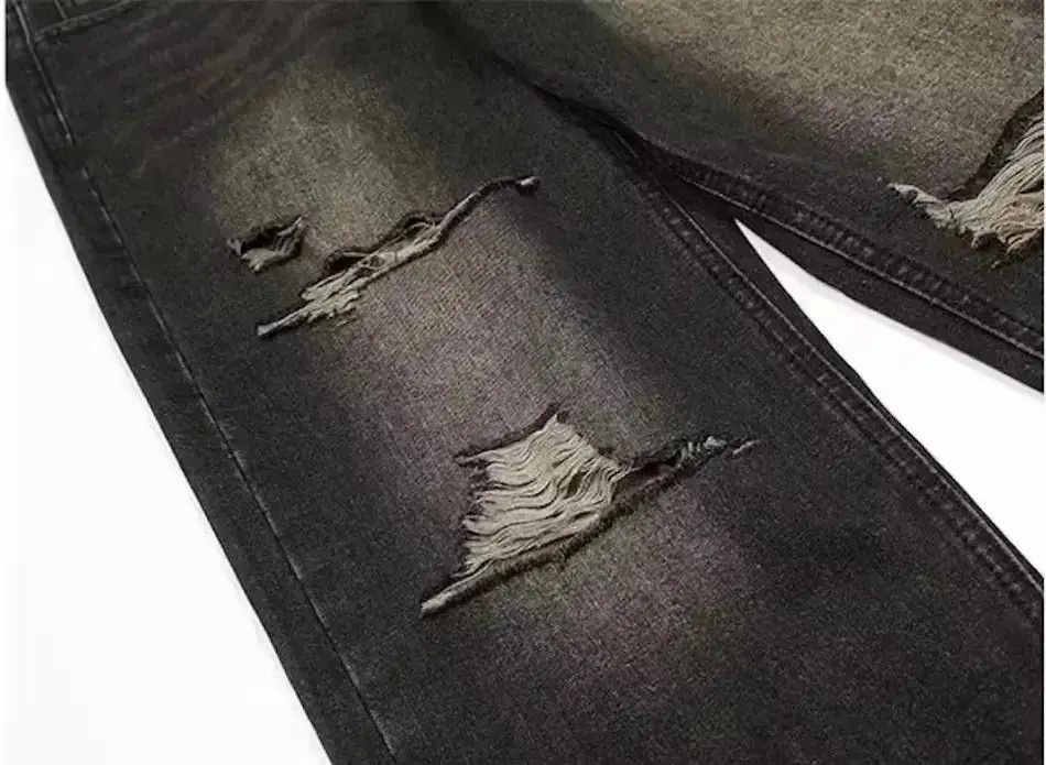 Japanese Brand Black distressed washed straight denim jeans Size US 34 / EU 50 - 6 Thumbnail