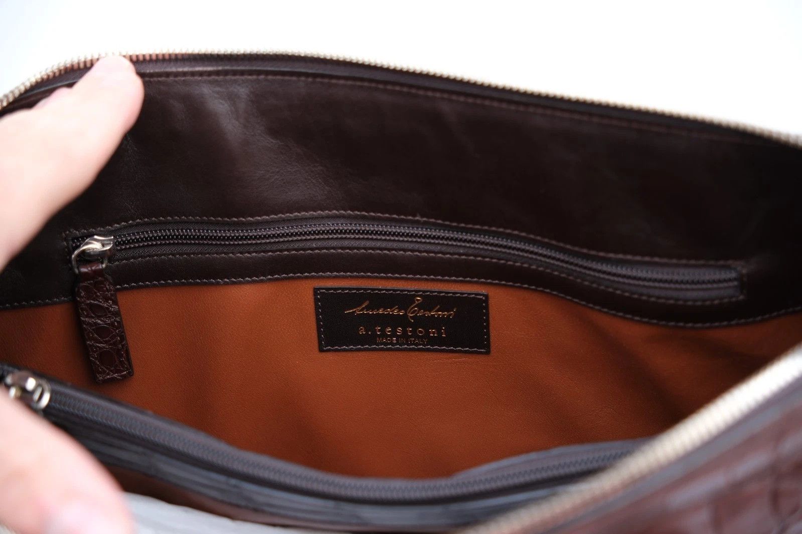 Testoni New A. Testoni Alligator Exotic Chocolate Brown Briefcase Size ONE SIZE - 7 Thumbnail