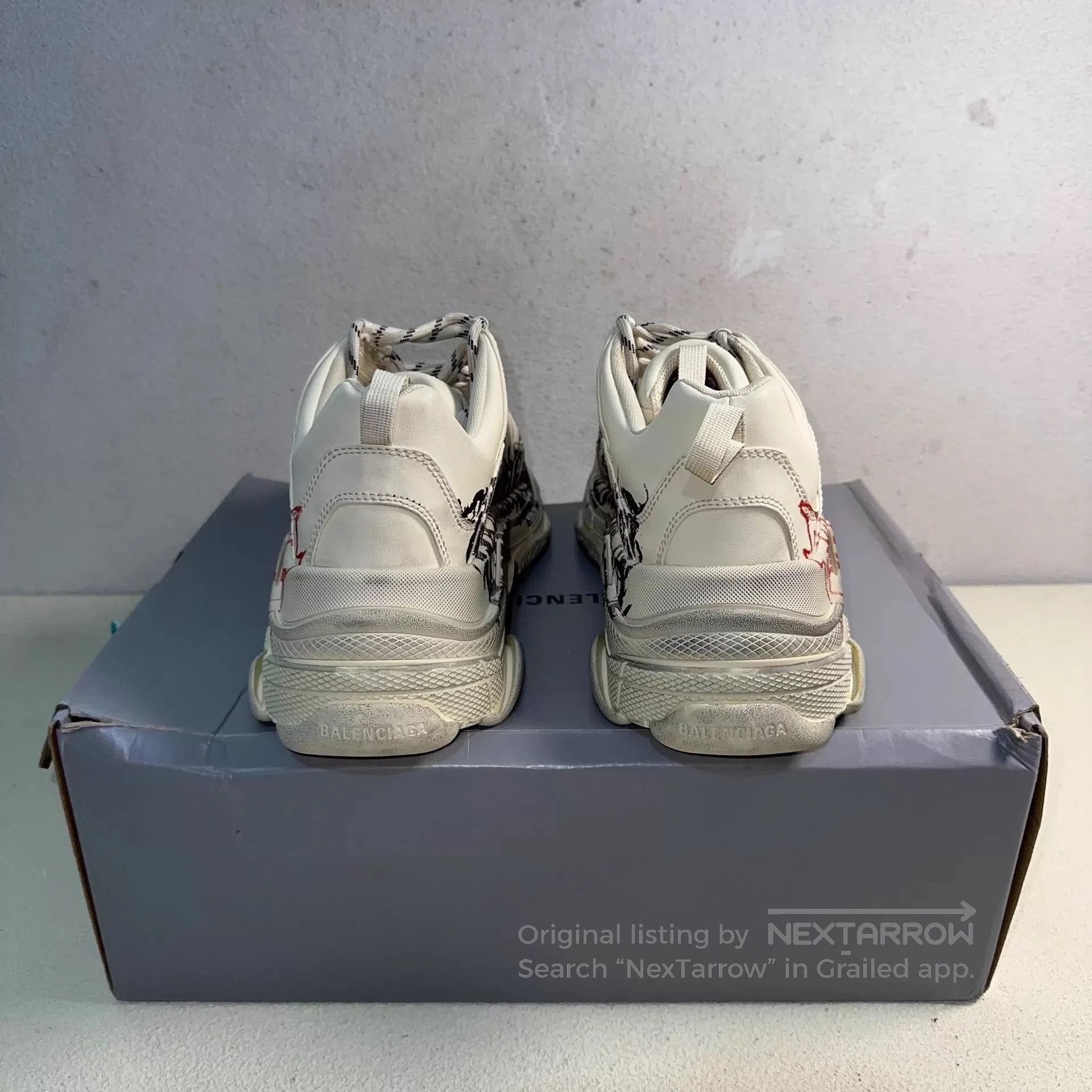 Balenciaga White Platform Sneakers with Red Graphic Design. Size US 12 / EU 45 - 3 Thumbnail