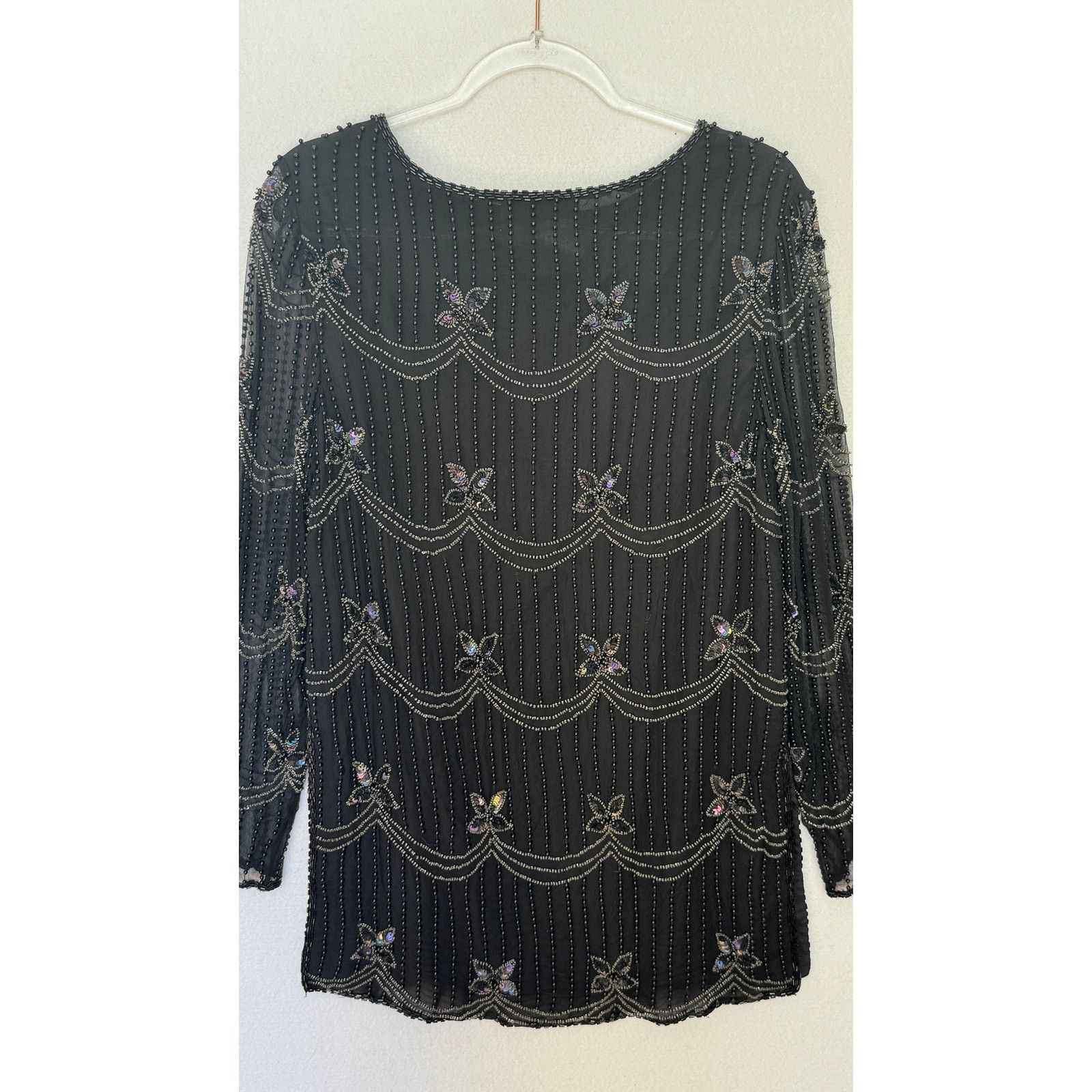 Vintage 1990s Papell Boutique Silk Beaded Sequin Top Black S/M Size S / US 4 / IT 40 - 22 Thumbnail