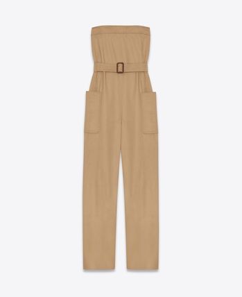 Saint Laurent Paris o1bcso1str1125 Strapless Jumpsuit In Cotton in Beige Size 26" / US 2 / IT 38 - 1 Thumbnail