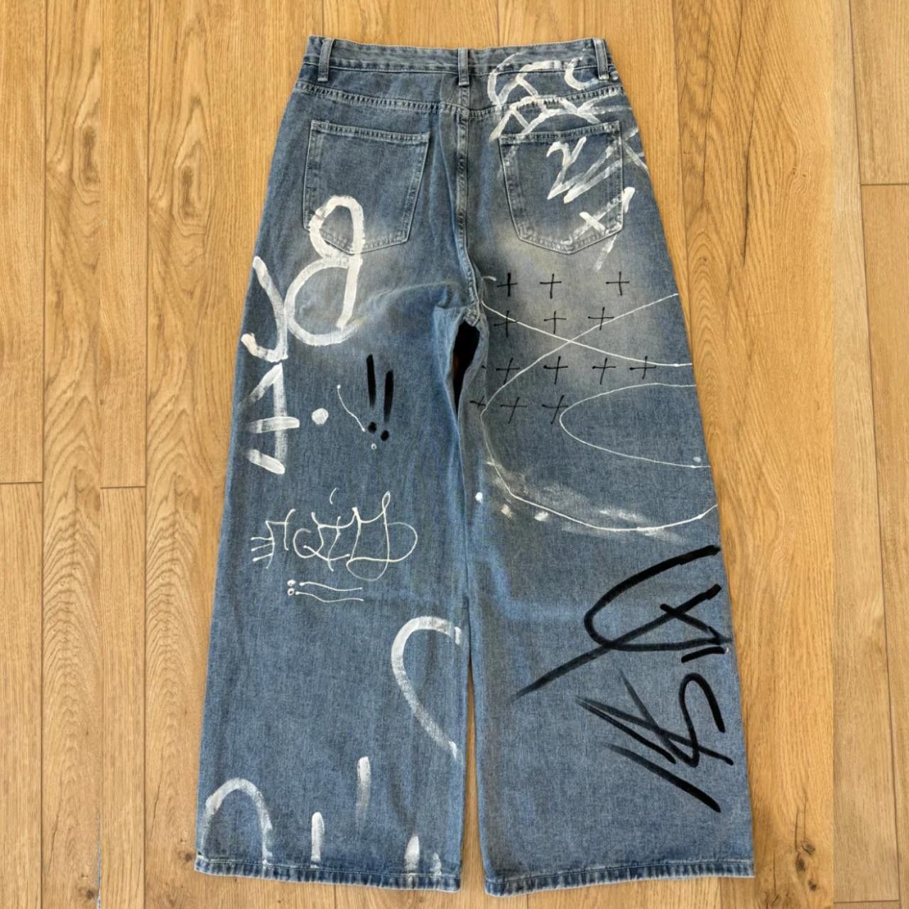 Other Light Blue Graffiti Print Baggy Jeans Size US 34 / EU 50 - 2 Thumbnail