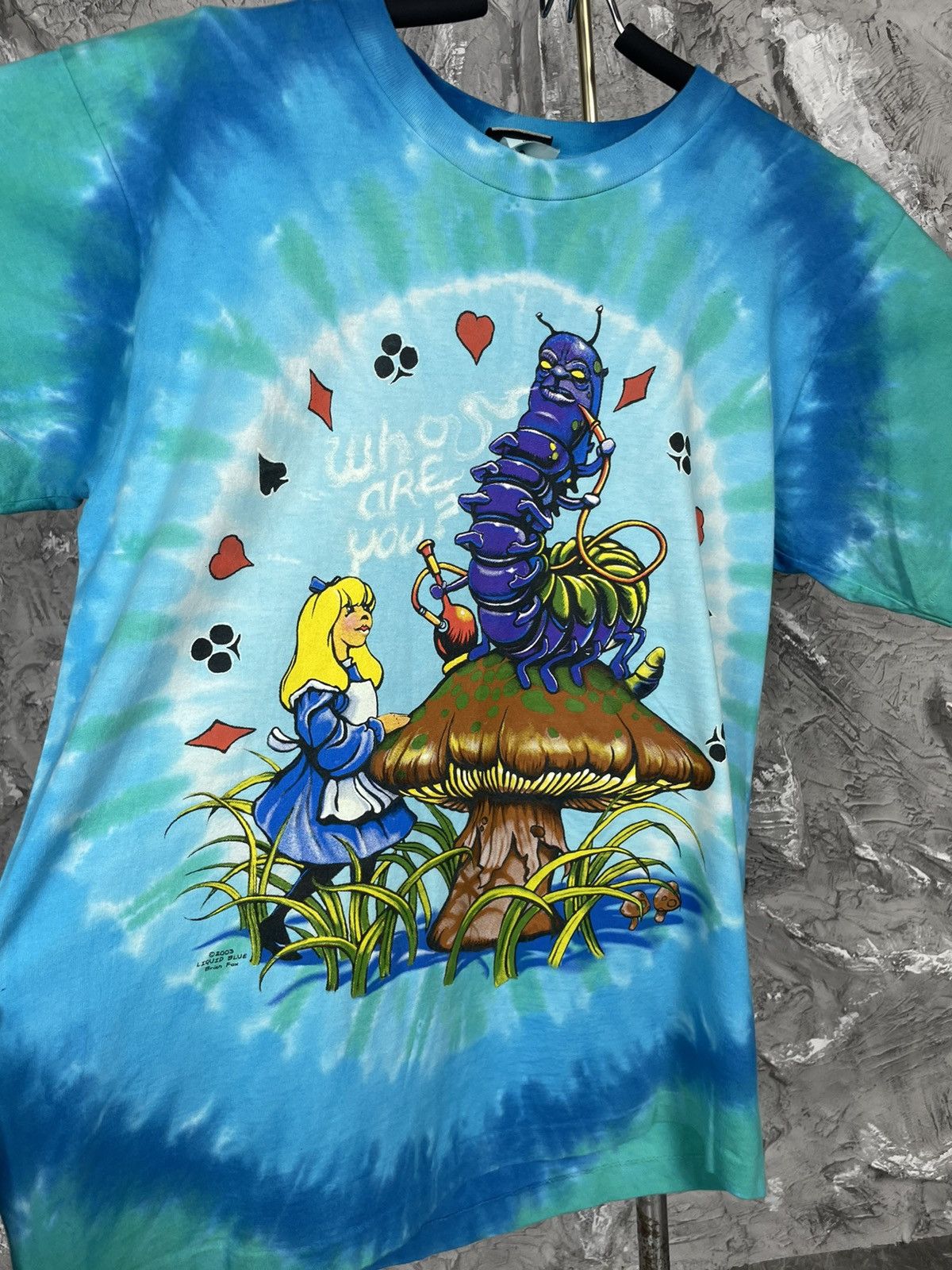 Vintage Alice In Wonderland 2003 Liquid Blue Tie Dye USA T-shirt Size US M / EU 48-50 / 2 - 3 Thumbnail