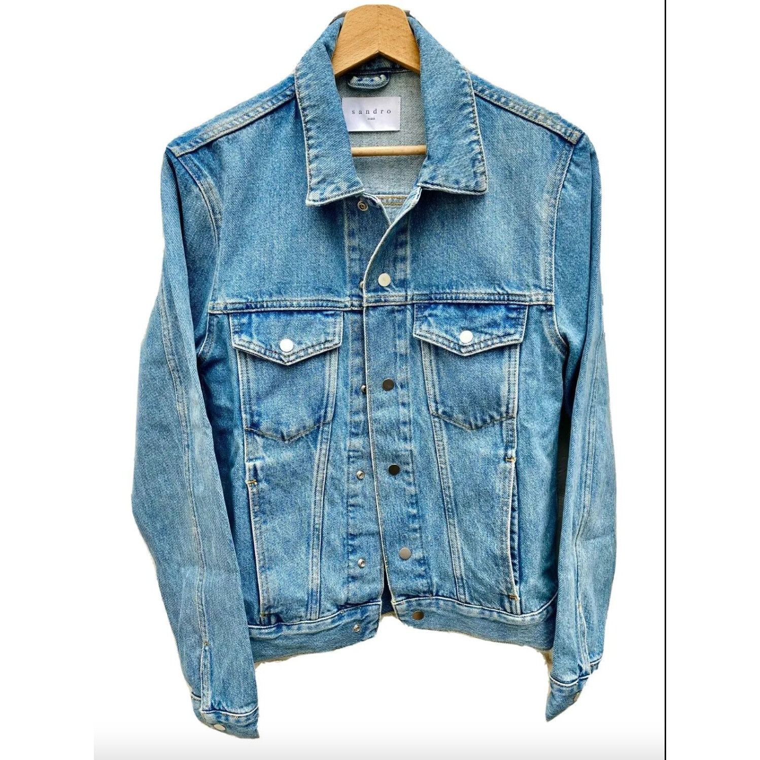 image of Sandro Light Blue Denim Jacket, Men's (Size Small)