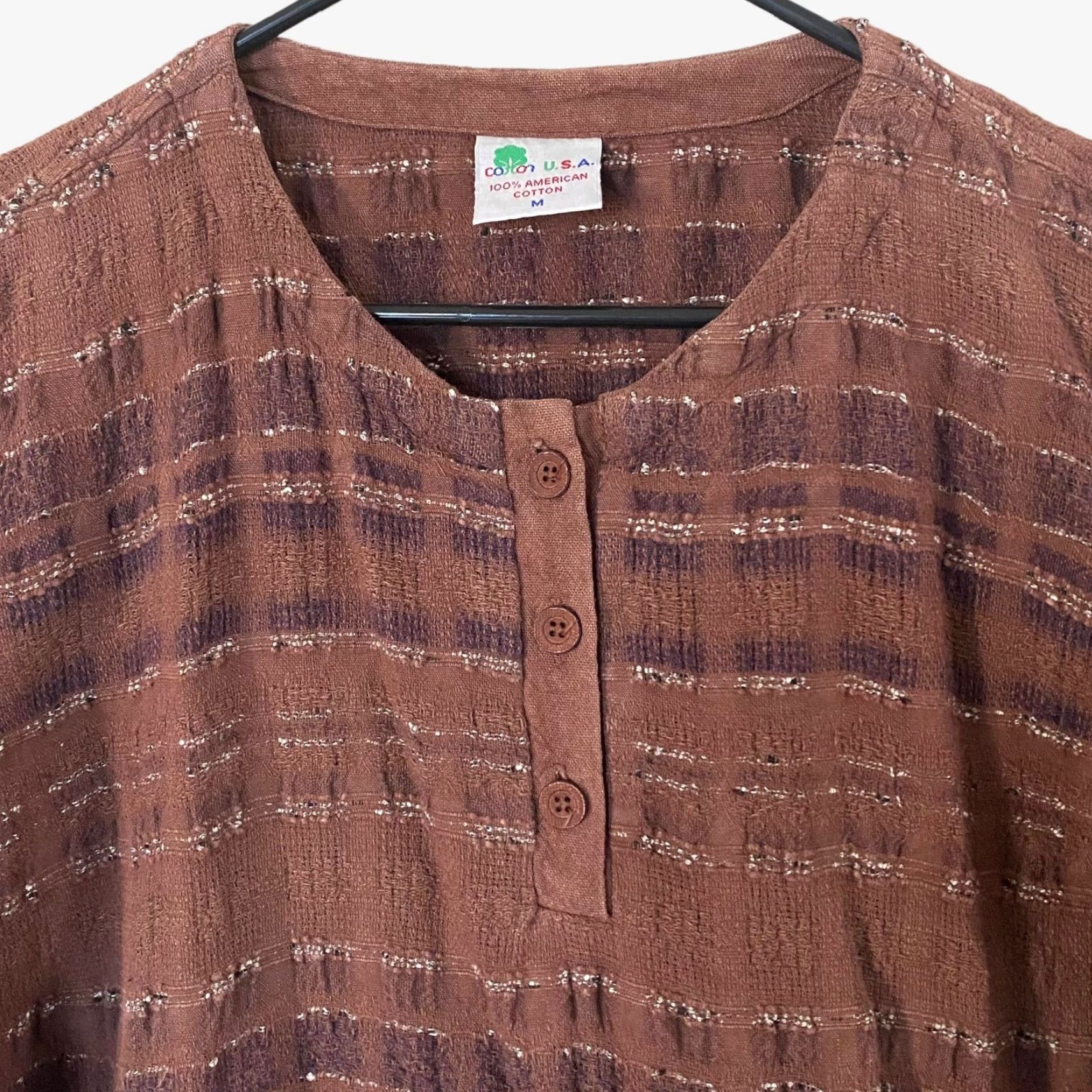 Vintage VINTAGE Cotton USA Striped Button-Collar Long Sleeve Tunic Blouse Brown Women's Medium Size M / US 6-8 / IT 42-44 - 5 Thumbnail