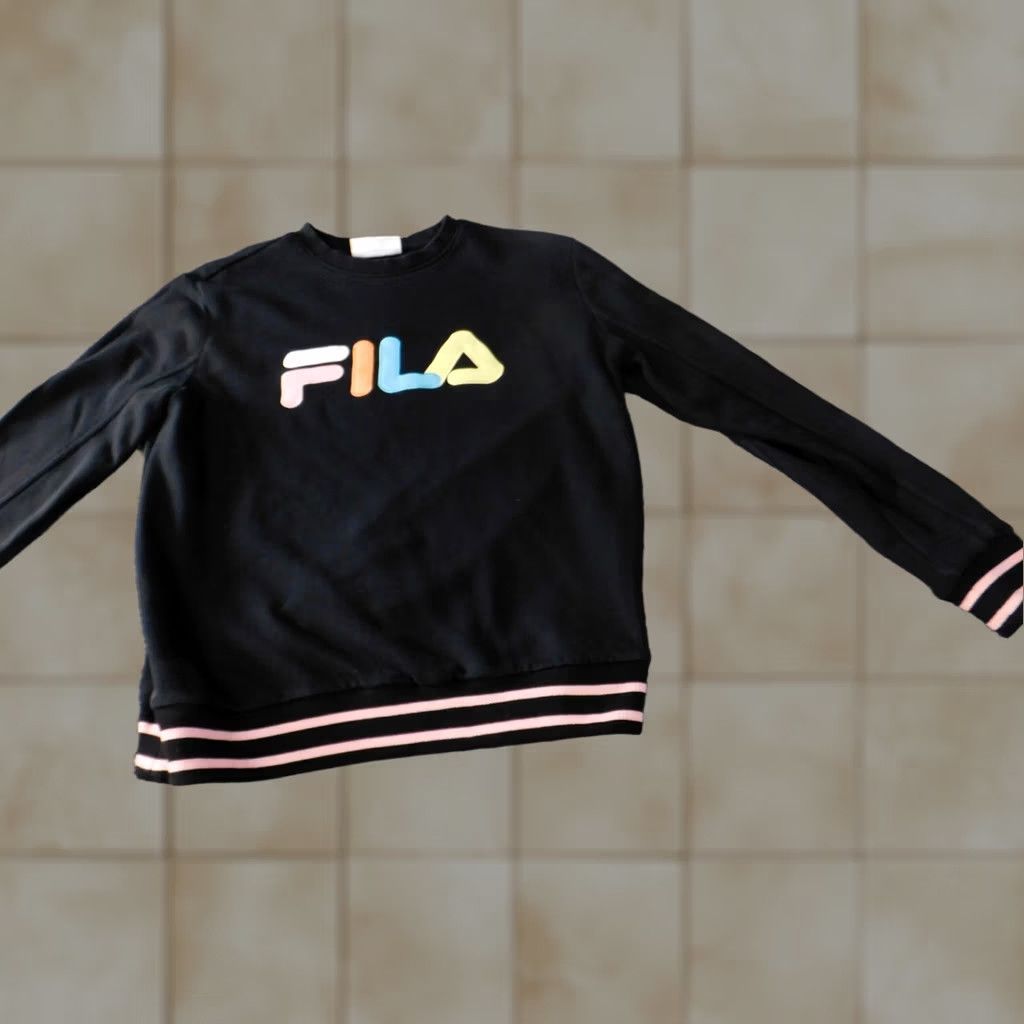 Fila FILA Womens Sweatshirt L Black Crewneck Graphic Pullover Cotton Polyester Knit Logo Classic Regular Sweatshirt Women Size L / US 10 / IT 46 - 1 Thumbnail