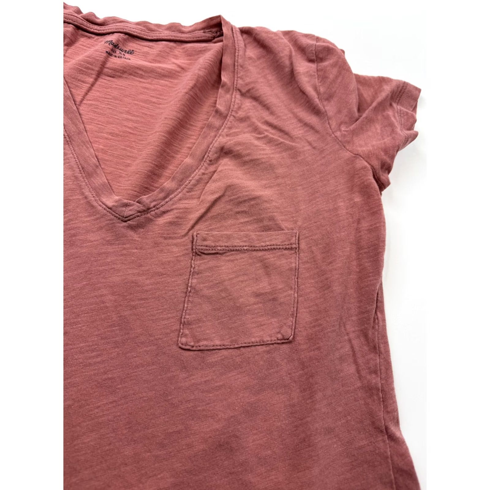Madewell Madewell Shirt Womens XS Pink V-Neck Short Sleeve Slub Pocket Basic Tee Top Size XS / US 0-2 / IT 36-38 - 2 Thumbnail