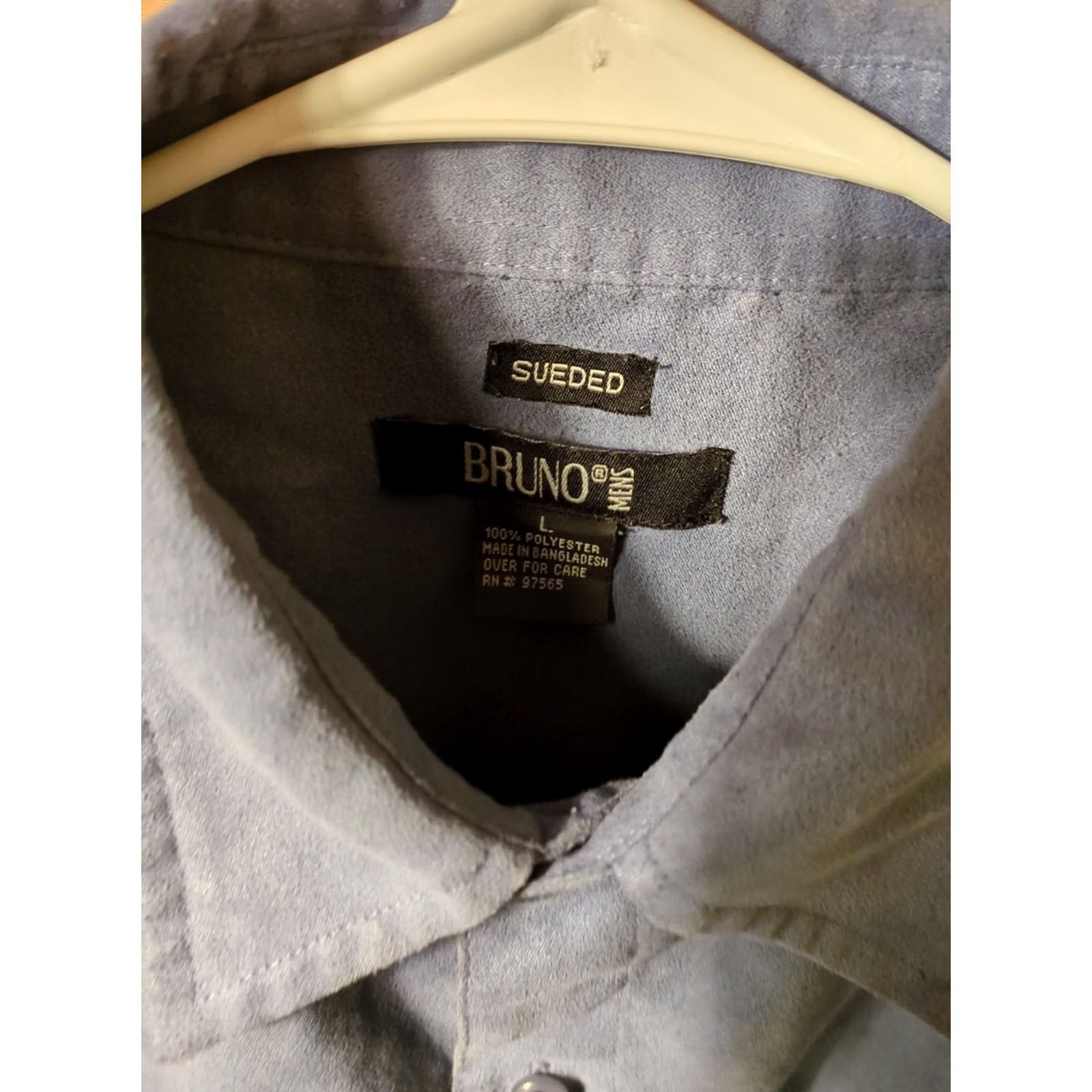 Vintage Bruno Shirt Men Large Long Sleeve Button-Up Blue Sueded Microfiber Polyester Button Front Collar Casual Shirt Size US L / EU 52-54 / 3 - 2 Thumbnail