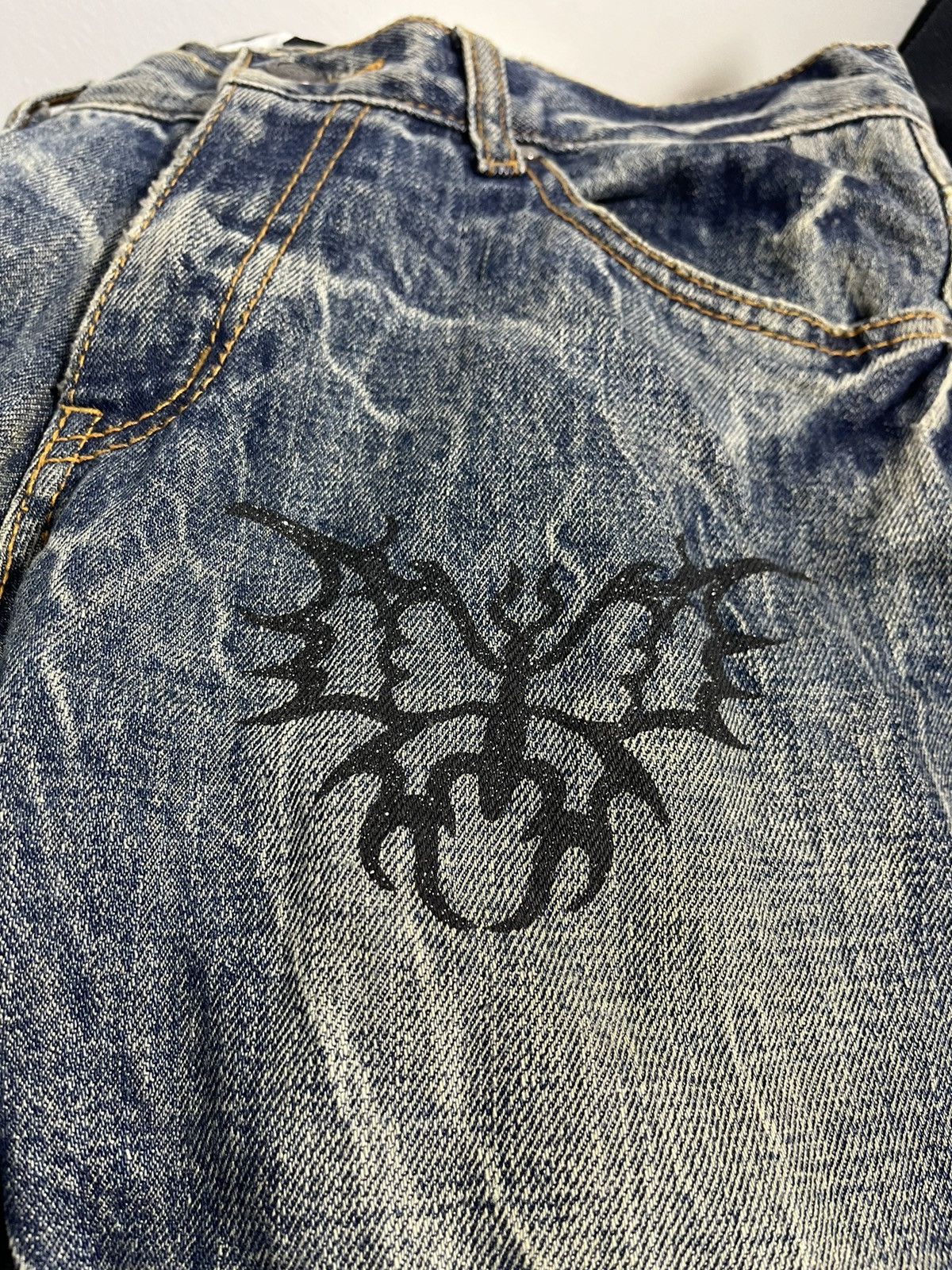 Japanese Brand Rare ‼️Bootcut Denim Butterfly Jeans Y2k style Size 31" - 13 Thumbnail