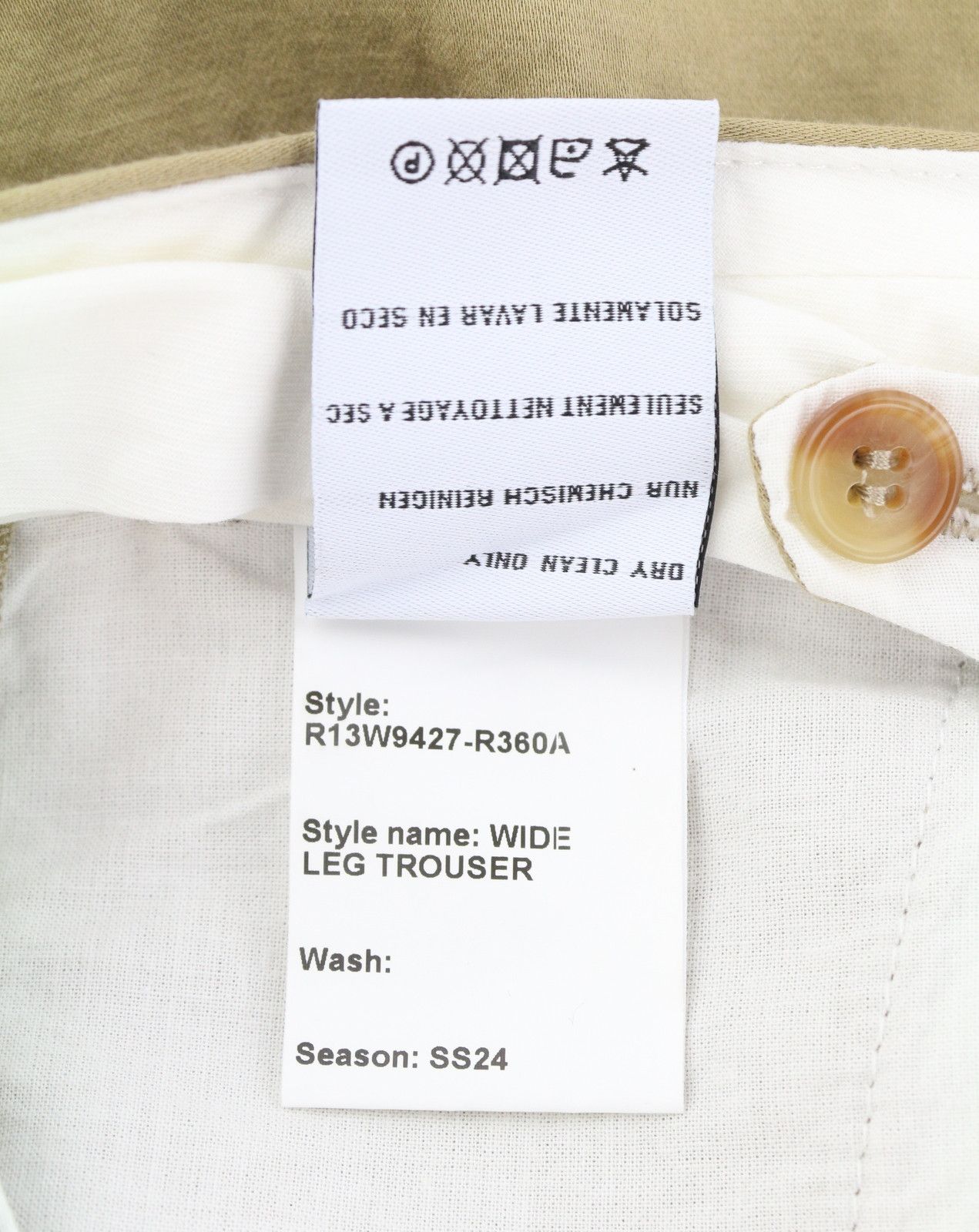 R13 WIDE LEG 25 Khaki Linen Blend Pleated Button Fly 87787 Size 25" / US 0 / IT 36 - 9 Thumbnail