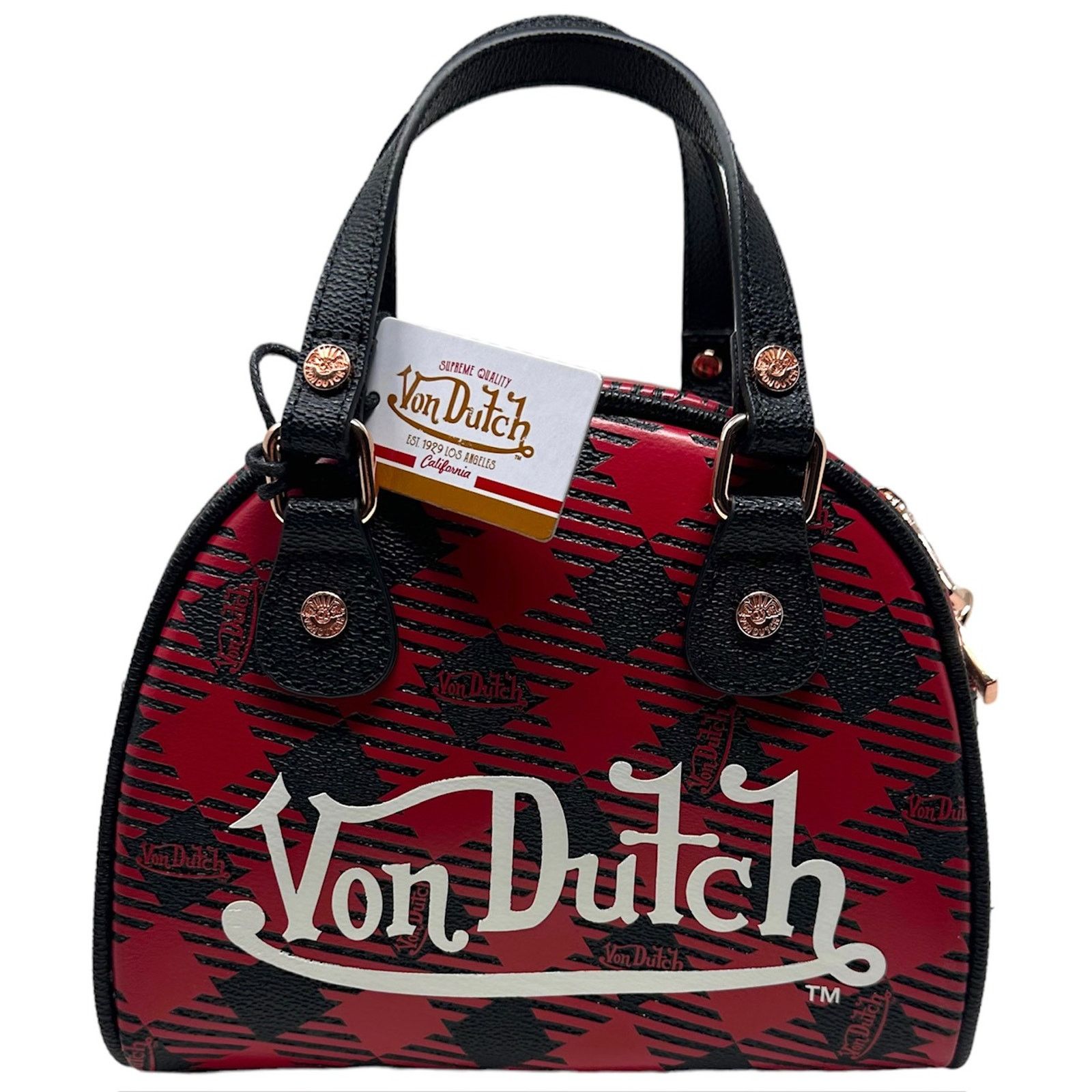 Von Dutch Red & Black Plaid Small Bowling Crossbody Hand Bag