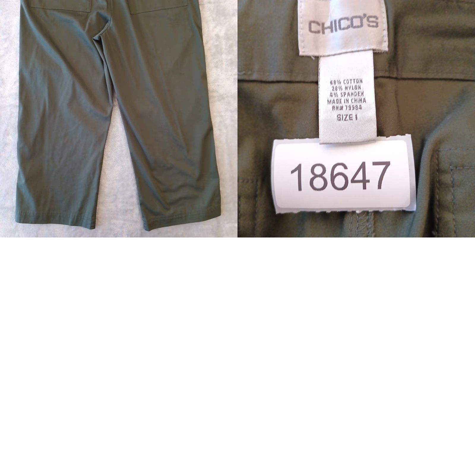 Vintage Chico's Capri Pants Womens Size 1 Green Pockets 30x22 High Rise (Capri, Straight) Womens Size 25" / US 0 / IT 36 - 8 Thumbnail