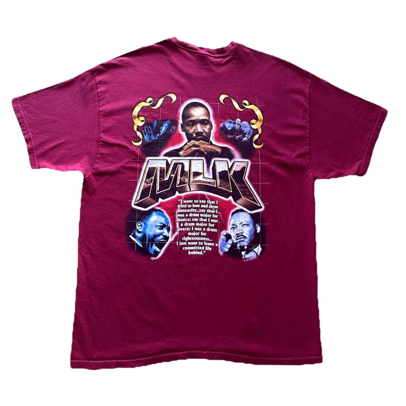 Hanes Vintage 90s Martin Luther King Jr T-Shirt Adult Size XL Maroon Mlk Jr Y2k Rap Tee Style Size US XL / EU 56 / 4 - 2 Thumbnail