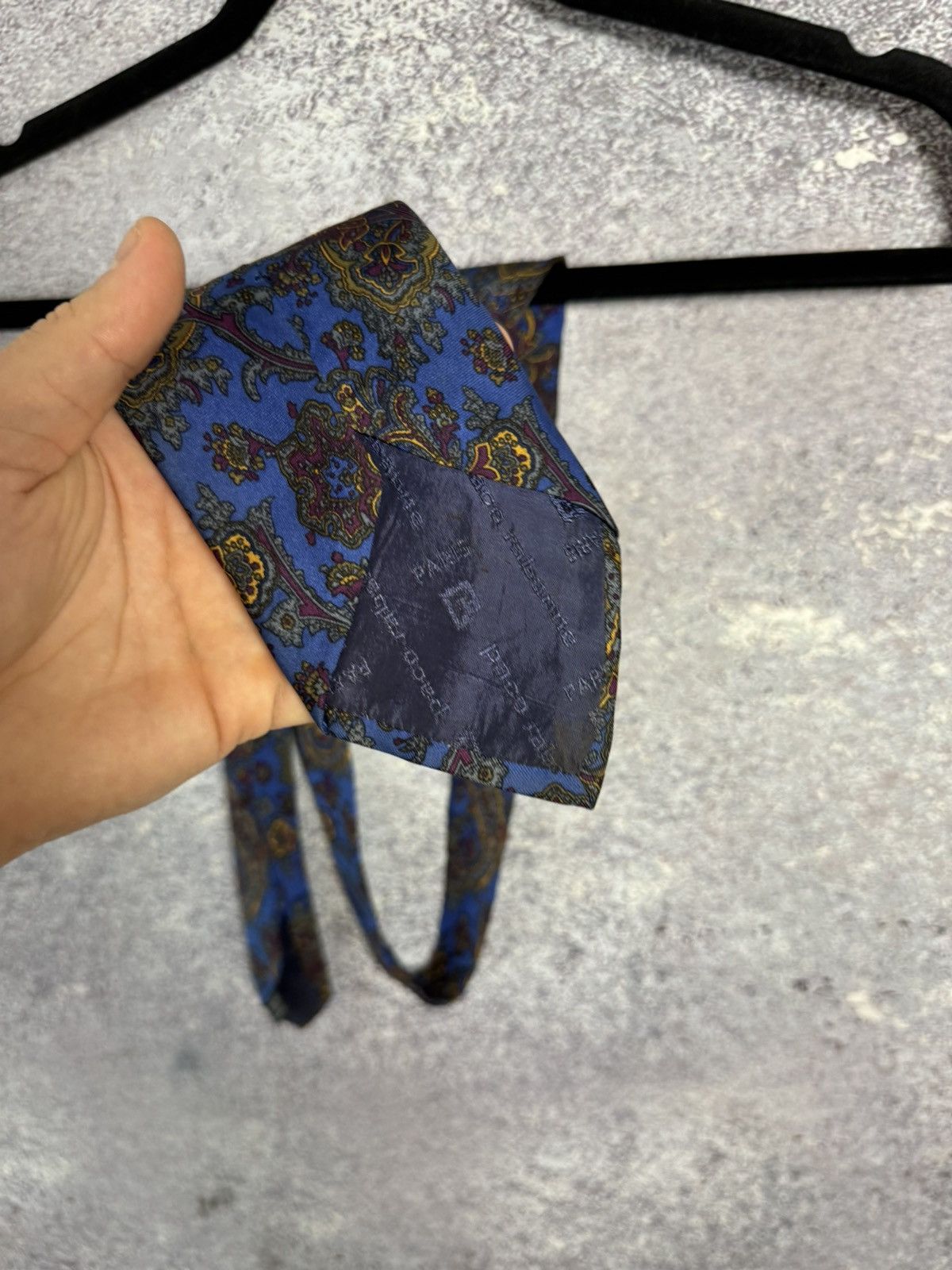 Designer × Vintage Tie Paco Rabbane Men Logo Comfortable Cotton Practical Blue Size ONE SIZE - 9 Thumbnail
