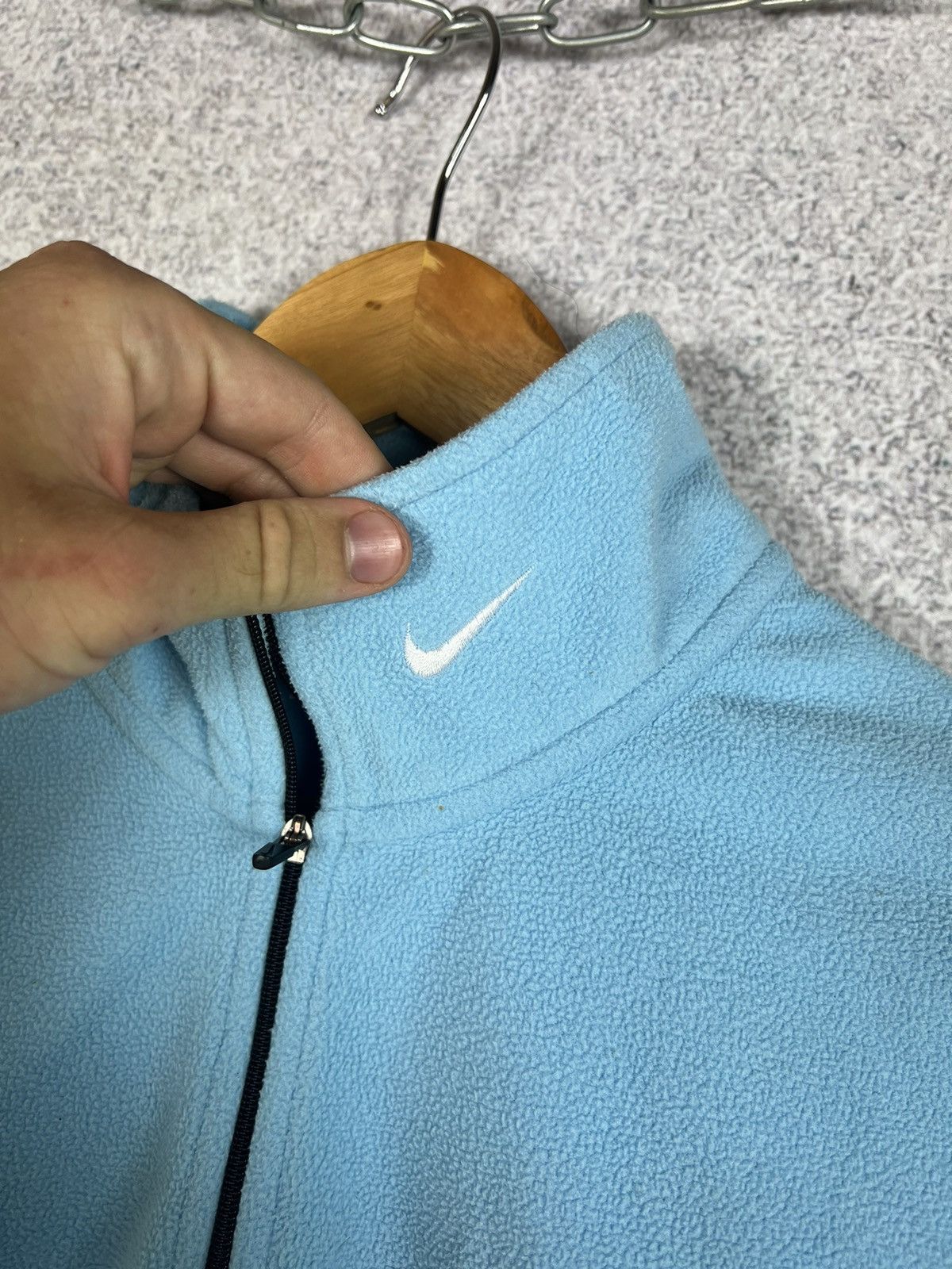 Nike Vintage Nike Small Swoosh Baby Blue Fleece Sweatshirt Size M / US 6-8 / IT 42-44 - 5 Thumbnail