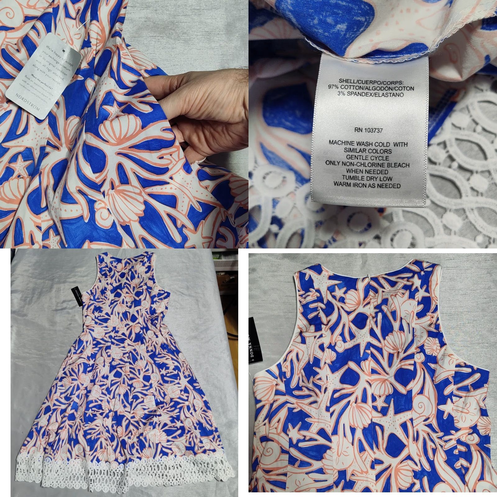 Donna Morgan Donna Morgan Women 6 Cobalt Peach Sleeveless Stretch Cotton Fit & Flare Dress NEW Size M / US 6-8 / IT 42-44 - 9 Thumbnail