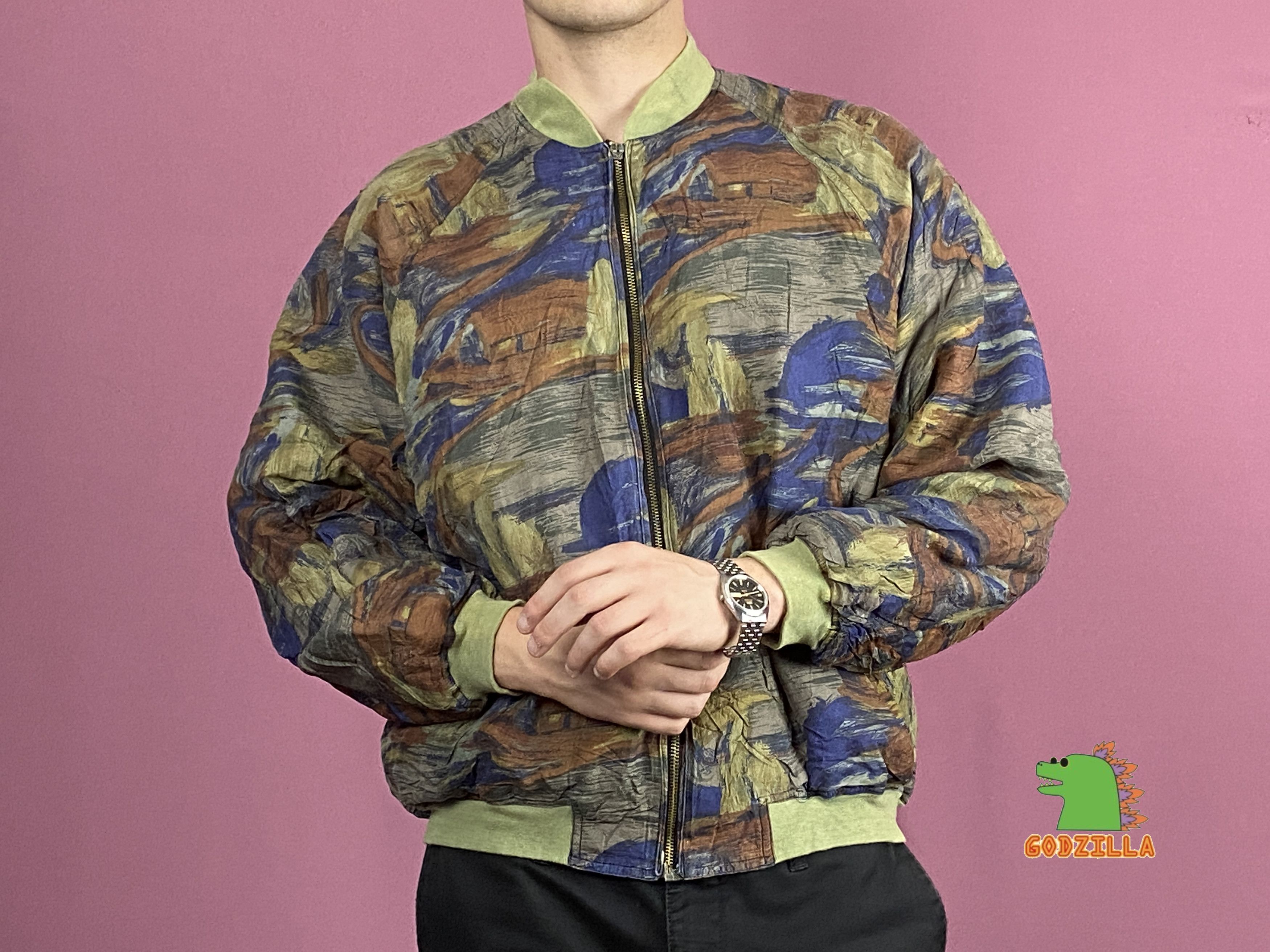 Vintage 90s Silin Vintage Men's Bomber Jacket - L Silk Camo Size US L / EU 52-54 / 3 - 4 Thumbnail