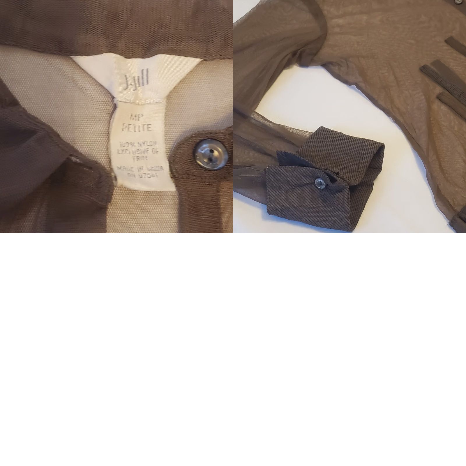 J. Jill J Jill Blouse Sz Med Brown Sheer Patchwork Trim Button Up Lagenlook Office Size M / US 6-8 / IT 42-44 - 8 Thumbnail